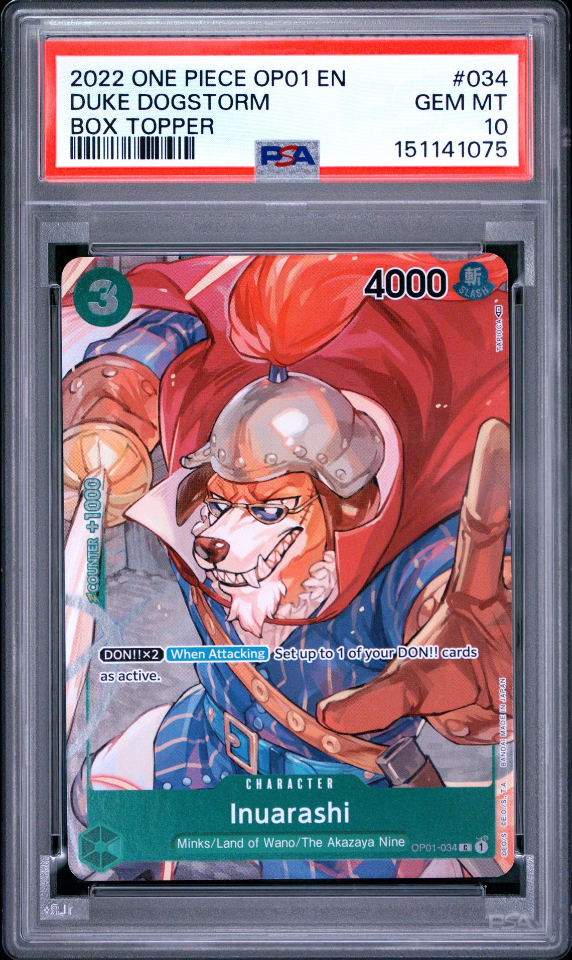 2022 One Piece Op01-Romance Dawn Duke Dogstorm #034 (Box Topper) Gem Mt 10 front
