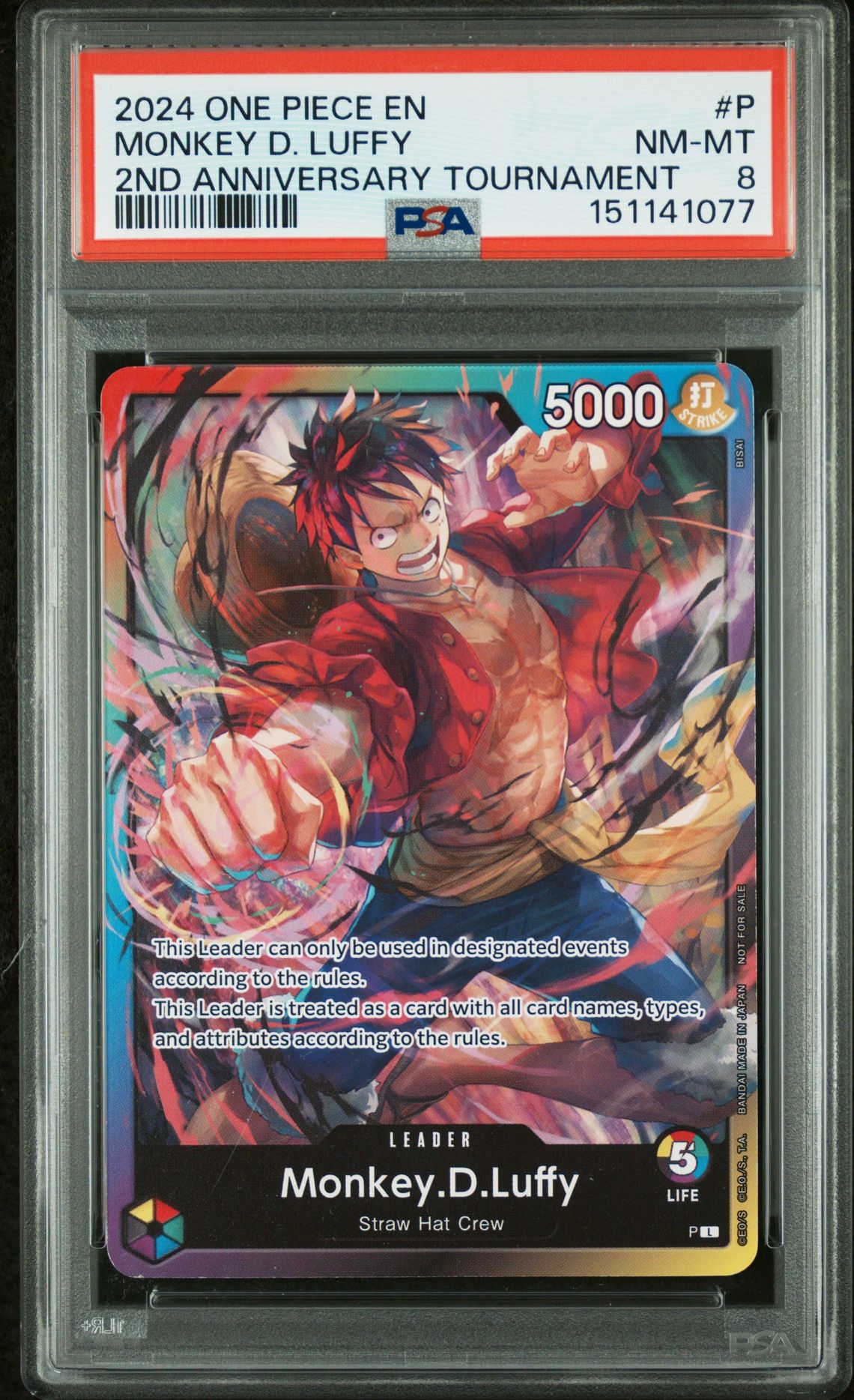 2024 One Piece Promos Monkey D. Luffy #P (2Nd Anniversary Tournament) Nm-Mt 8 front