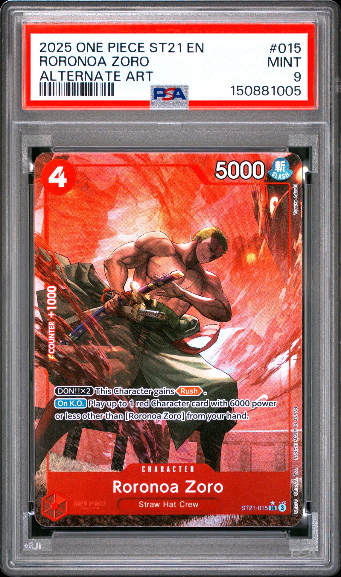 2025 One Piece Starter Deck St21-Ex Gear 5 Roronoa Zoro #015 (Alternate Art) Mint 9 front