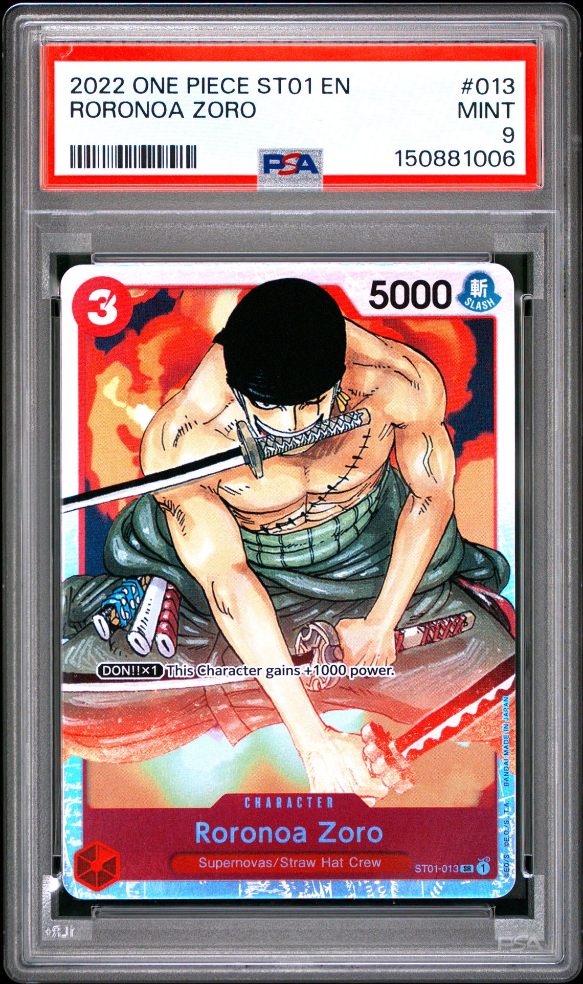 2022 One Piece Starter Deck St01-Straw Hat Crew Roronoa Zoro #013 Mint 9 front