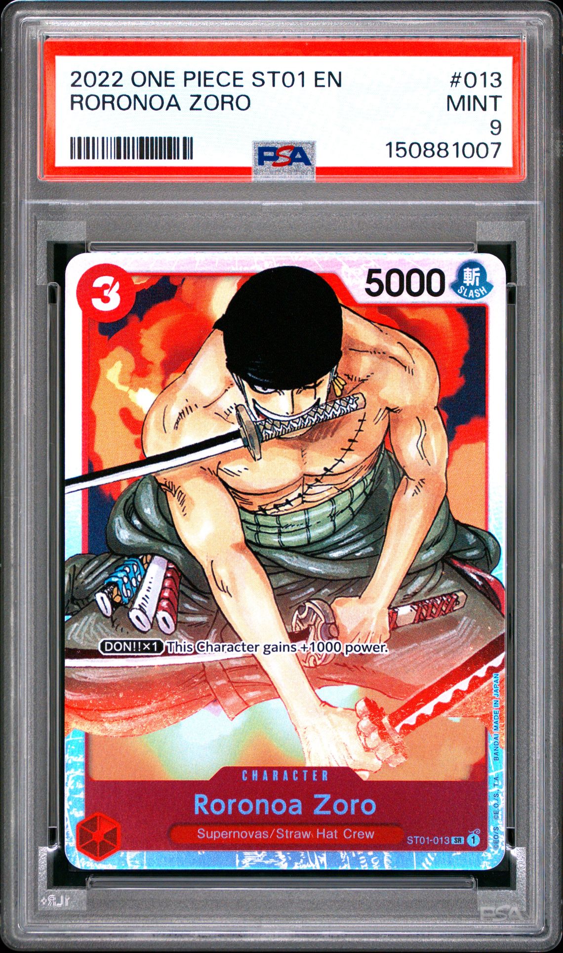 2022 One Piece Starter Deck St01-Straw Hat Crew Roronoa Zoro #013 Mint 9 front