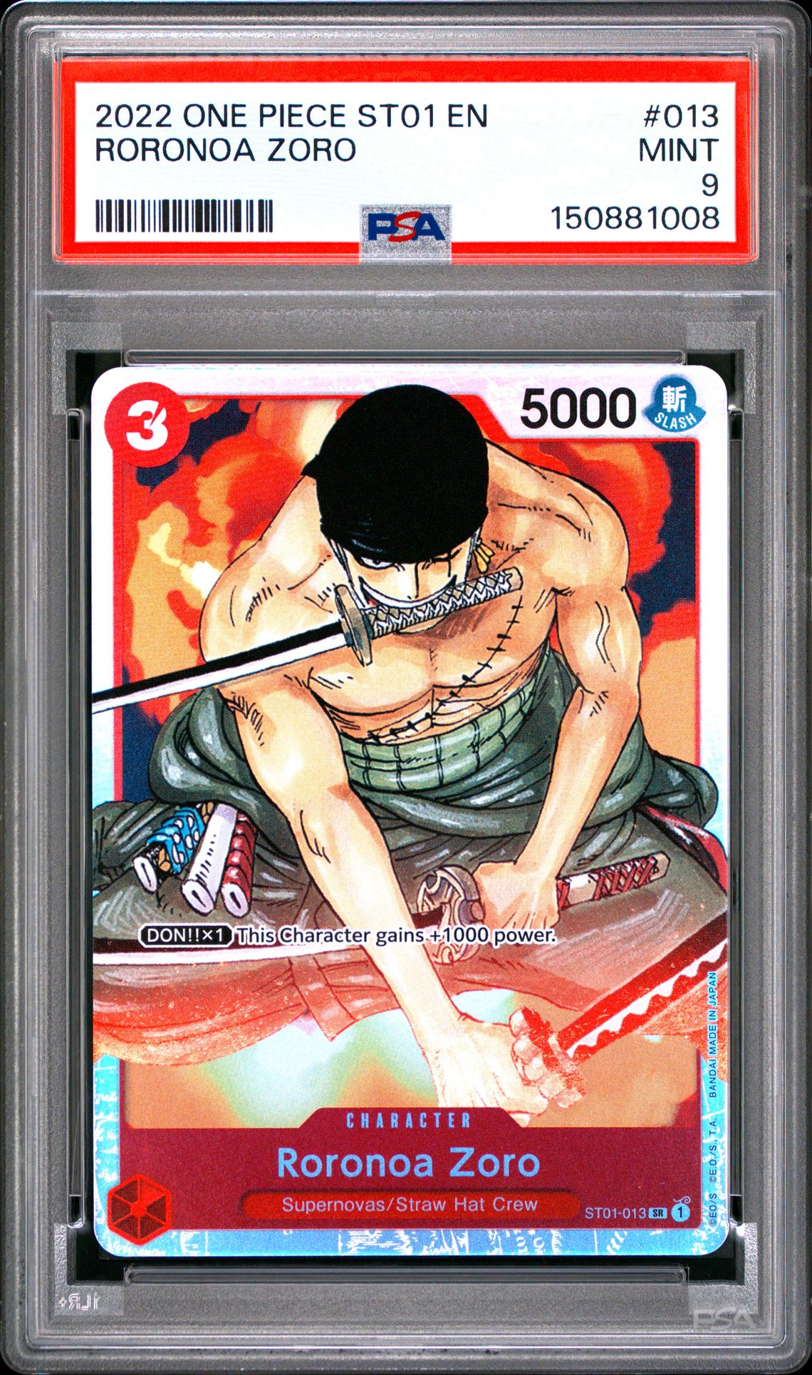 2022 One Piece Starter Deck St01-Straw Hat Crew Roronoa Zoro #013 Mint 9 front