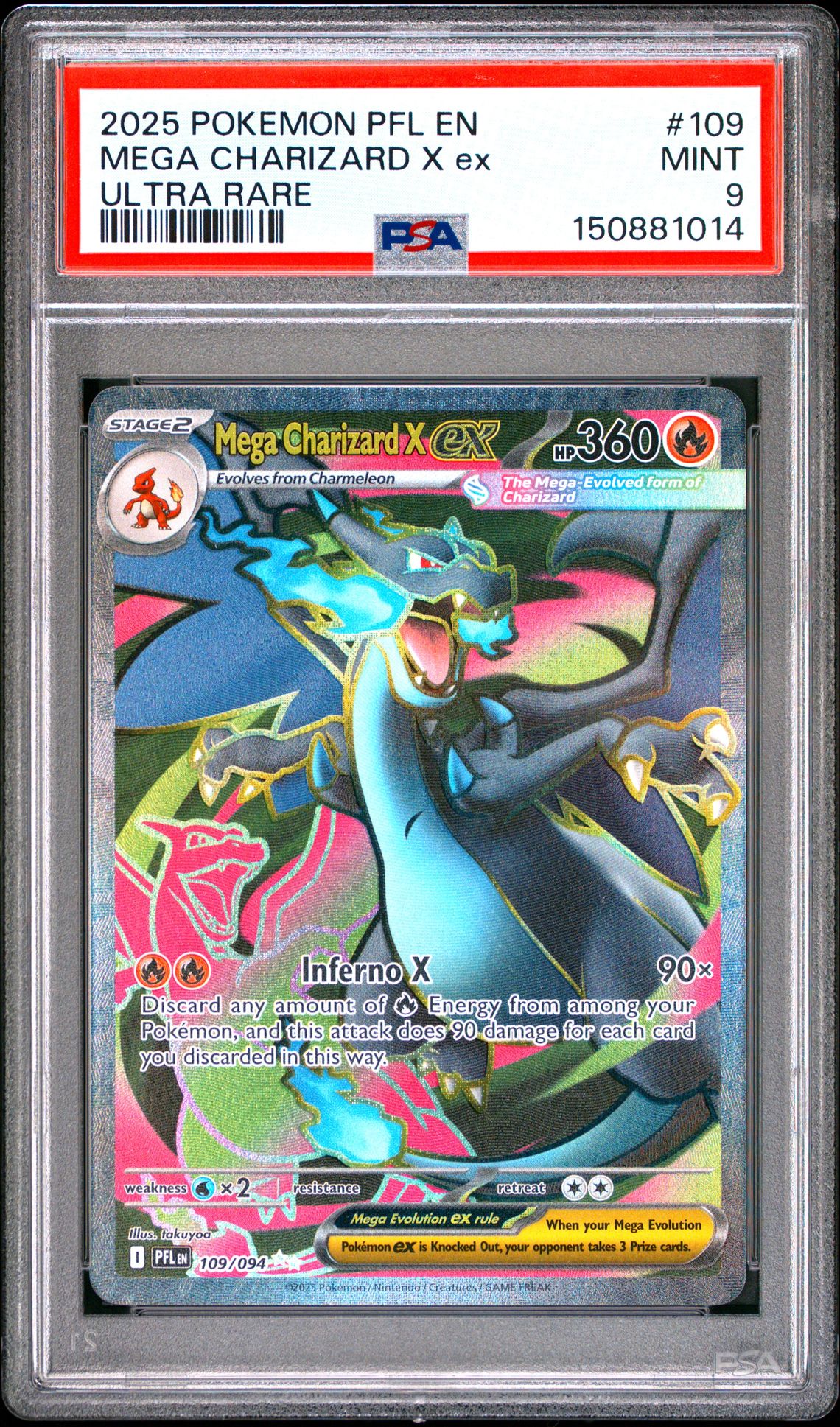 2025 Pokemon Pfl En-Phantasmal Flames Mega Charizard X Ex #109 (Ultra Rare) Mint 9 front