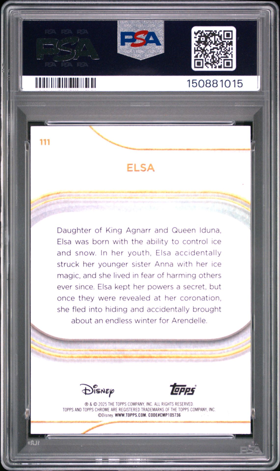 2025 Topps Chrome Disney Elsa #111 (Green Wave) Mint 9 back