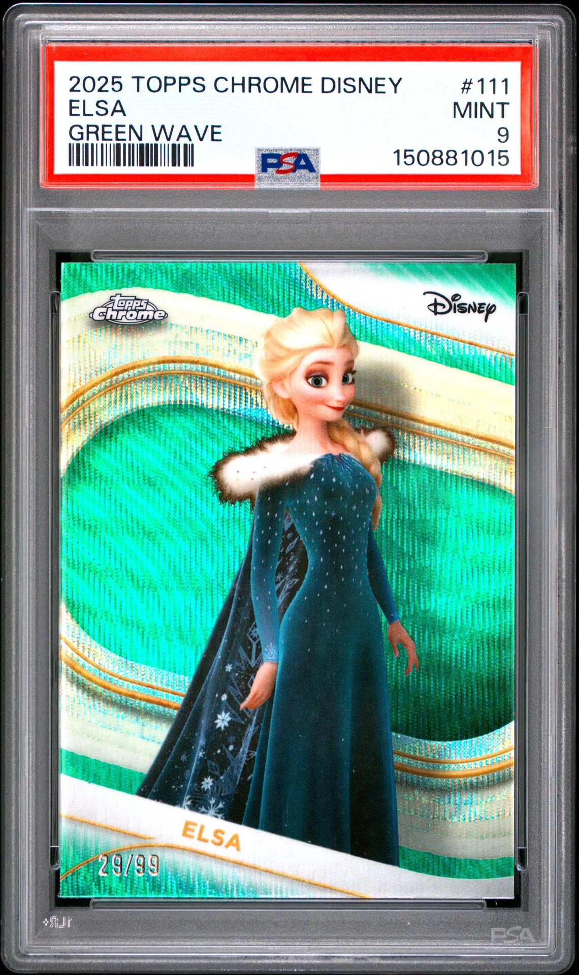 2025 Topps Chrome Disney Elsa #111 (Green Wave) Mint 9 front