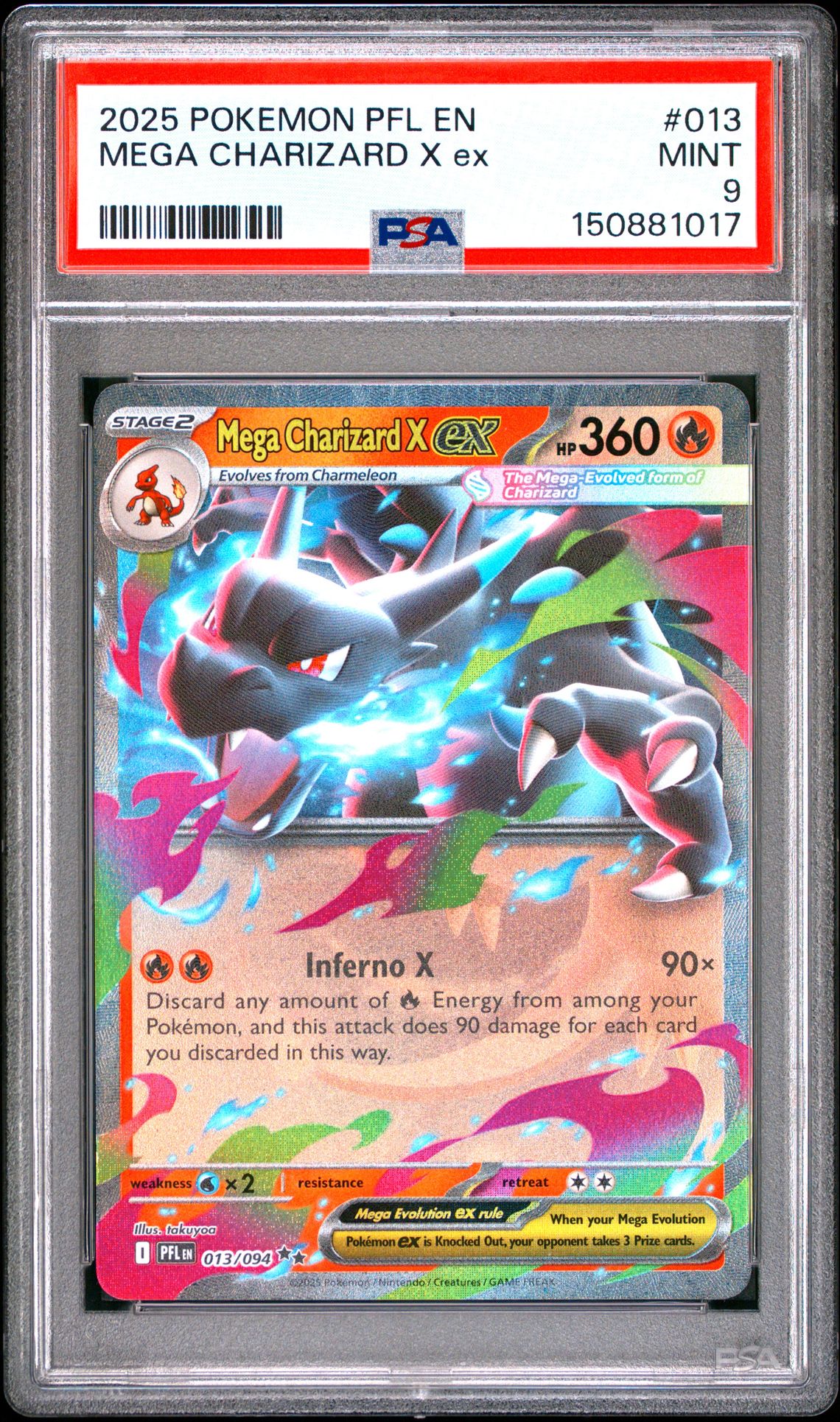 2025 Pokemon Pfl En-Phantasmal Flames Mega Charizard X Ex #013 Mint 9 front