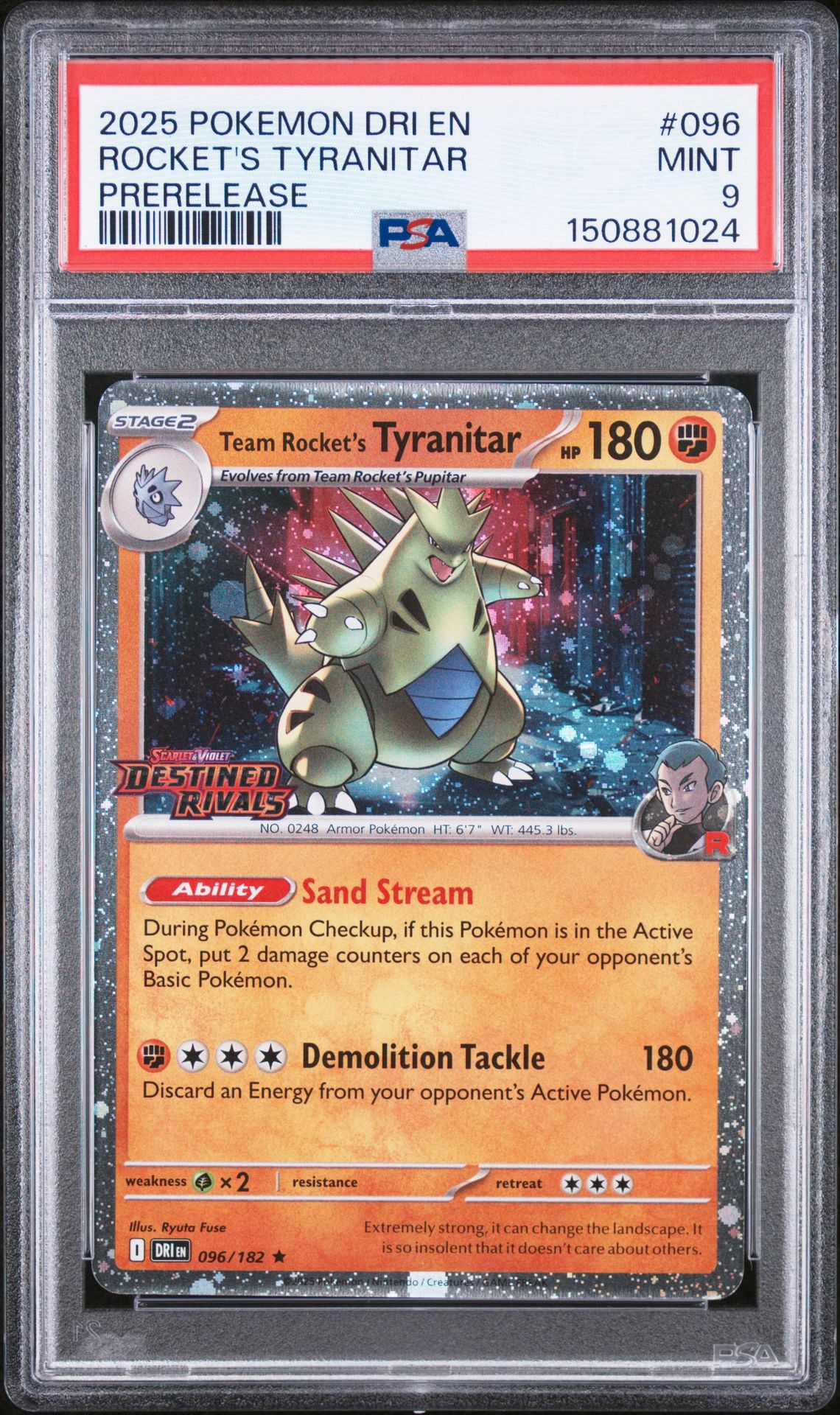 2025 Pokemon Dri En-Destined Rivals Rocket's Tyranitar #096 (Prerelease) Mint 9 front