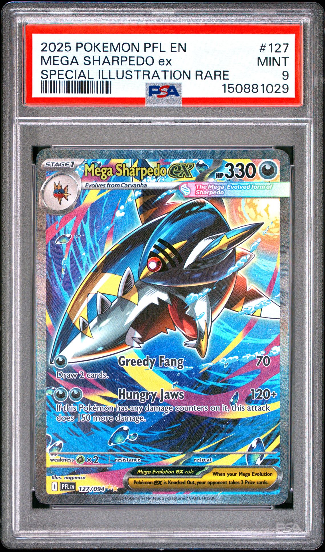 2025 Pokemon Pfl En-Phantasmal Flames Mega Sharpedo Ex #127 (Special Illustration Rare) Mint 9 front