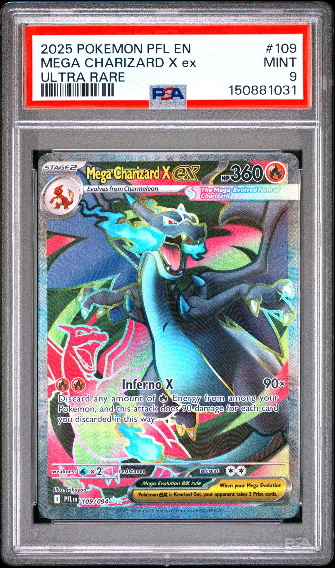 2025 Pokemon Pfl En-Phantasmal Flames Mega Charizard X Ex #109 (Ultra Rare) Mint 9 front