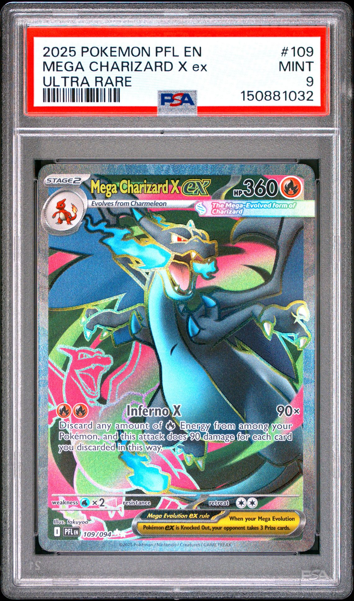 2025 Pokemon Pfl En-Phantasmal Flames Mega Charizard X Ex #109 (Ultra Rare) Mint 9 front