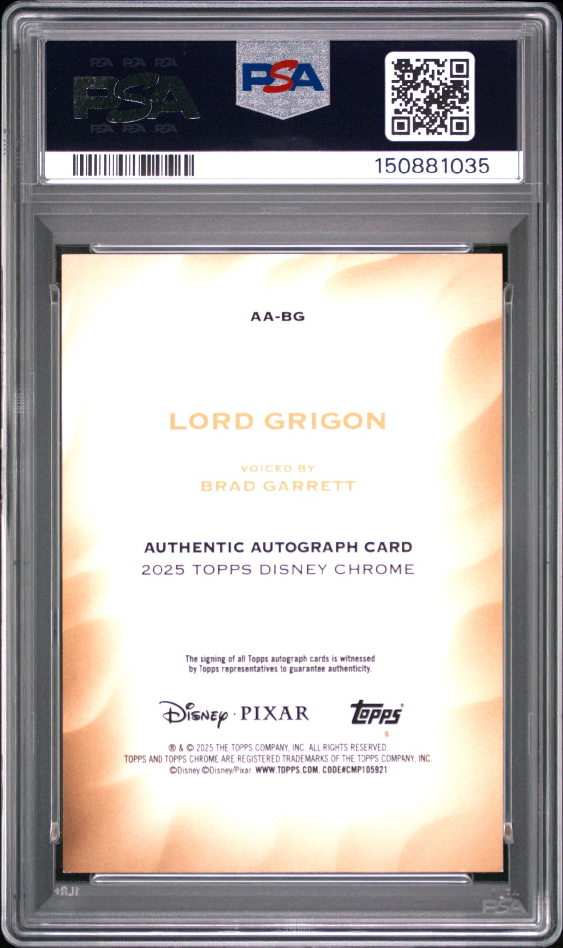 2025 Topps Chrome Disney Disney Chrome 2025 Authentic Autographs Brad Garrett #Bg (Authentic Auto-Green Ref) Nm-Mt 8 back