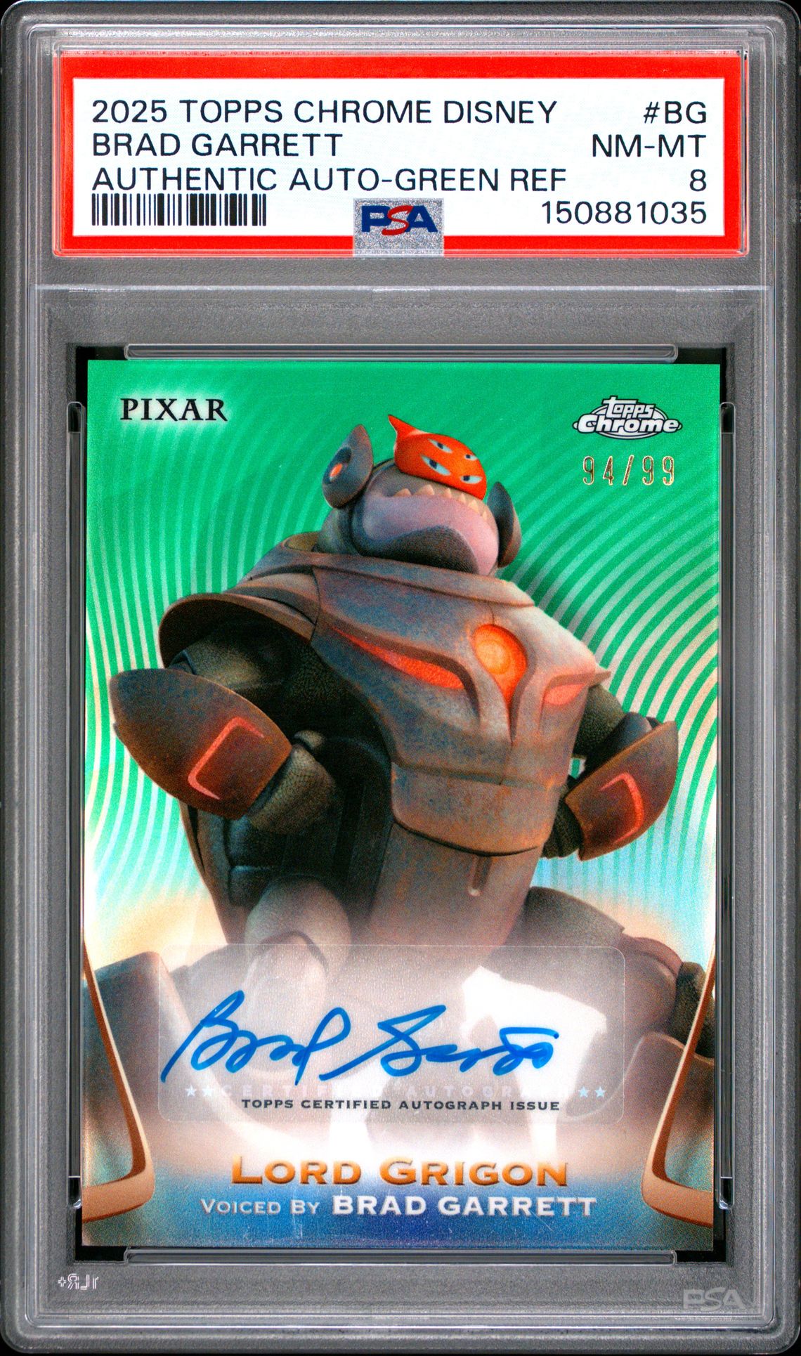 2025 Topps Chrome Disney Disney Chrome 2025 Authentic Autographs Brad Garrett #Bg (Authentic Auto-Green Ref) Nm-Mt 8 front