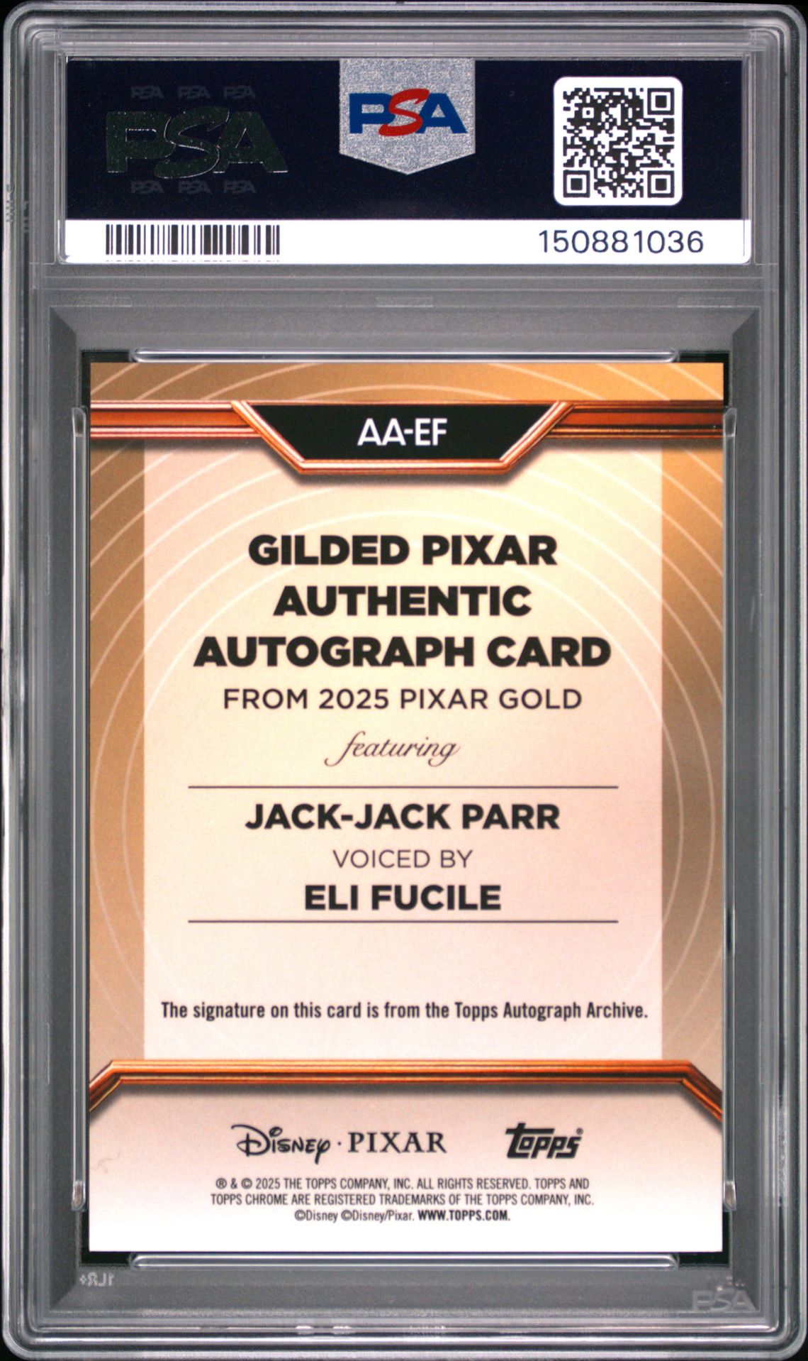2025 Topps Pixar Gold Gilded Pixar Autographs Eli Fucile #Aa-Ef (Gilded Pxr Au-Turn Red Etch) Mint 9 back