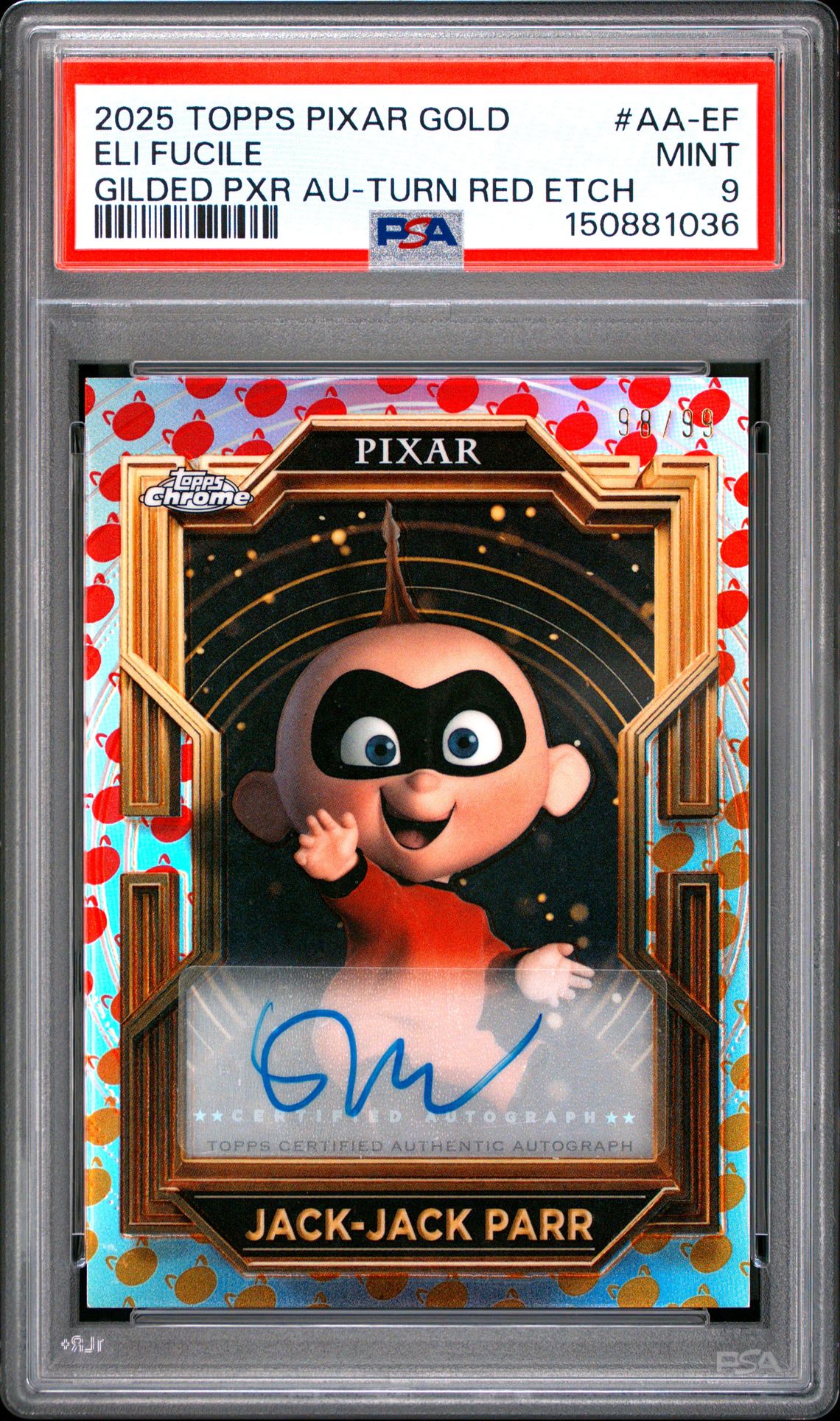 2025 Topps Pixar Gold Gilded Pixar Autographs Eli Fucile #Aa-Ef (Gilded Pxr Au-Turn Red Etch) Mint 9 front