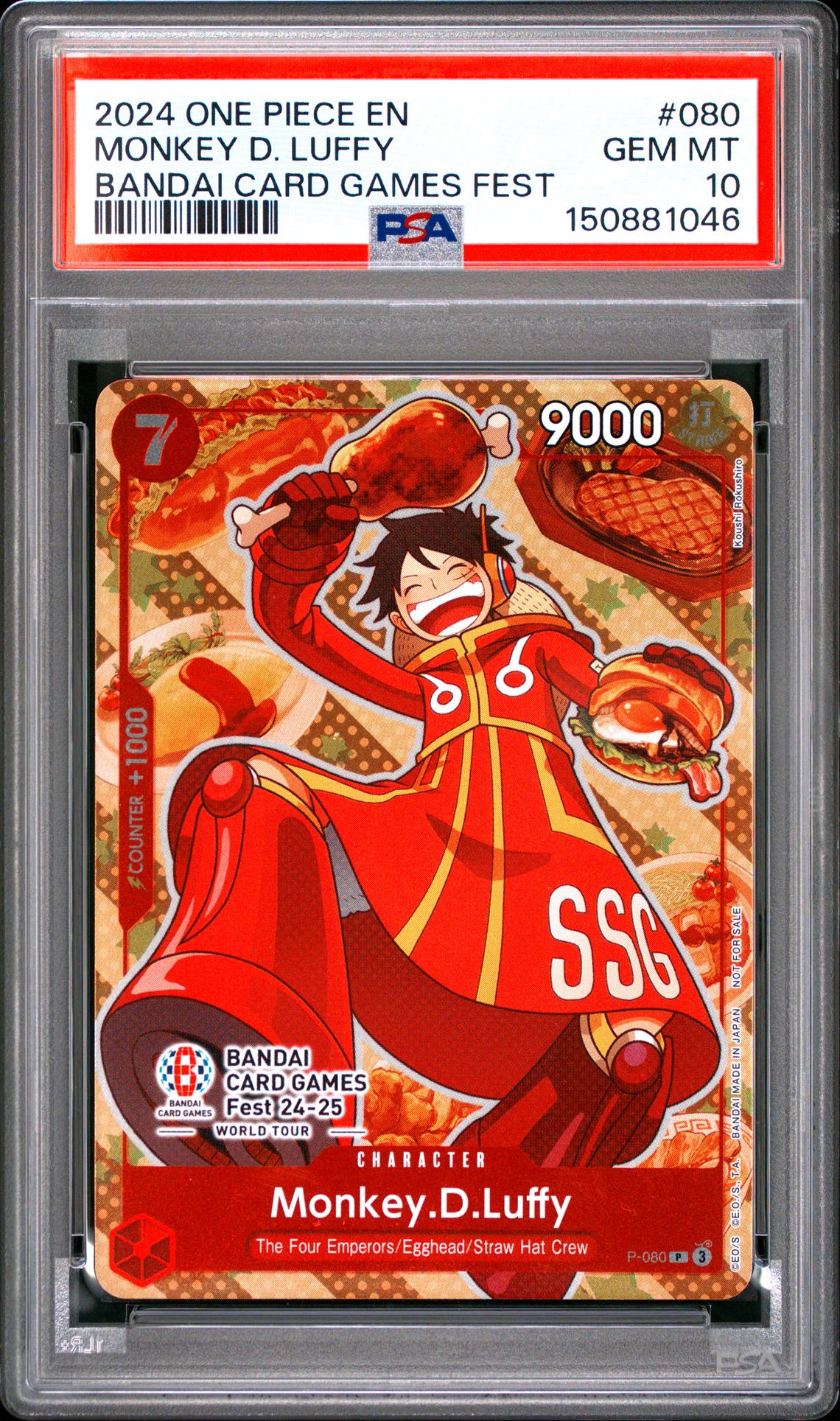 2024 One Piece Promos Monkey D. Luffy #080 (Bandai Card Games Fest) Gem Mt 10 front view - PSA graded GEM MT 10