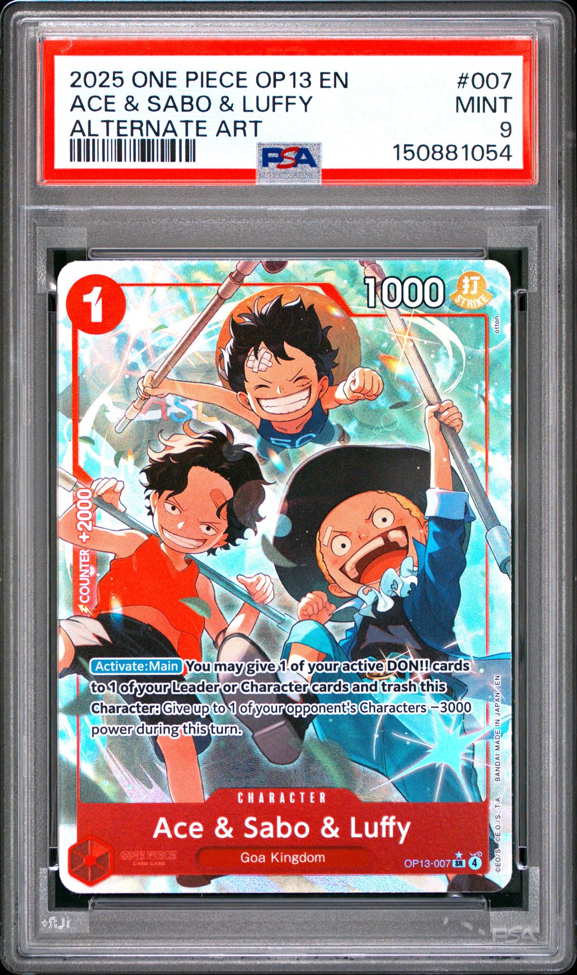 2025 One Piece Op13-Carrying On His Will Ace & Sabo & Luffy #007 (Alternate Art) Mint 9 front