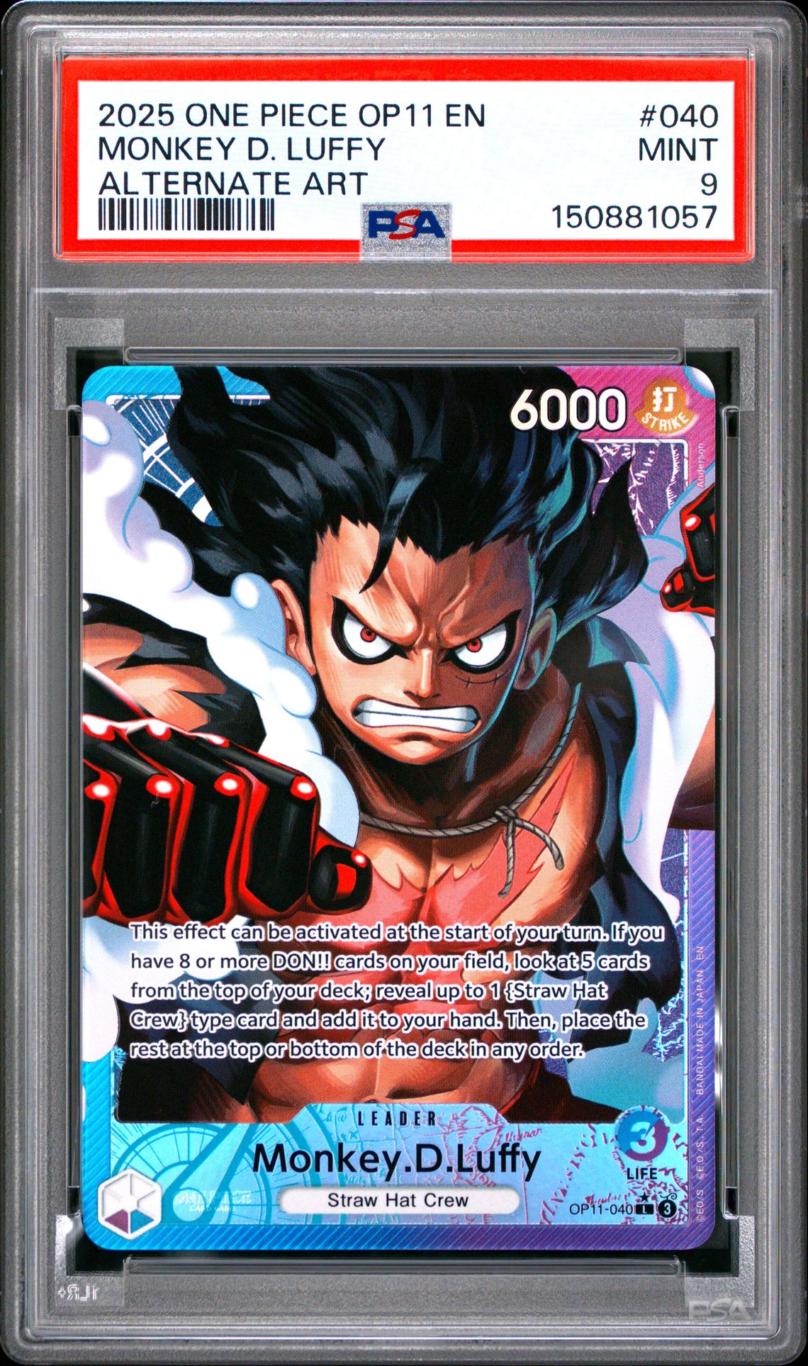 2025 One Piece Op11-A Fist Of Divine Speed Monkey D. Luffy #040 (Alternate Art) Mint 9 front