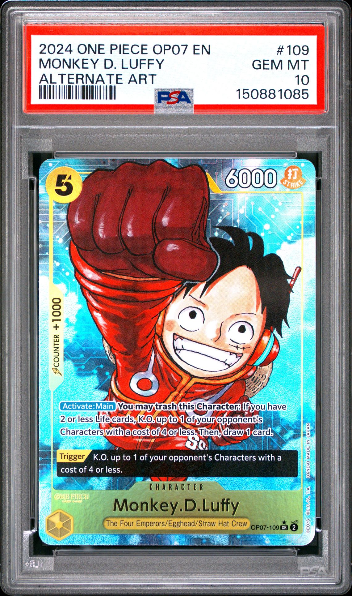 2024 One Piece Op07-500 Years In The Future Monkey D. Luffy #109 (Alternate Art) Gem Mt 10 front