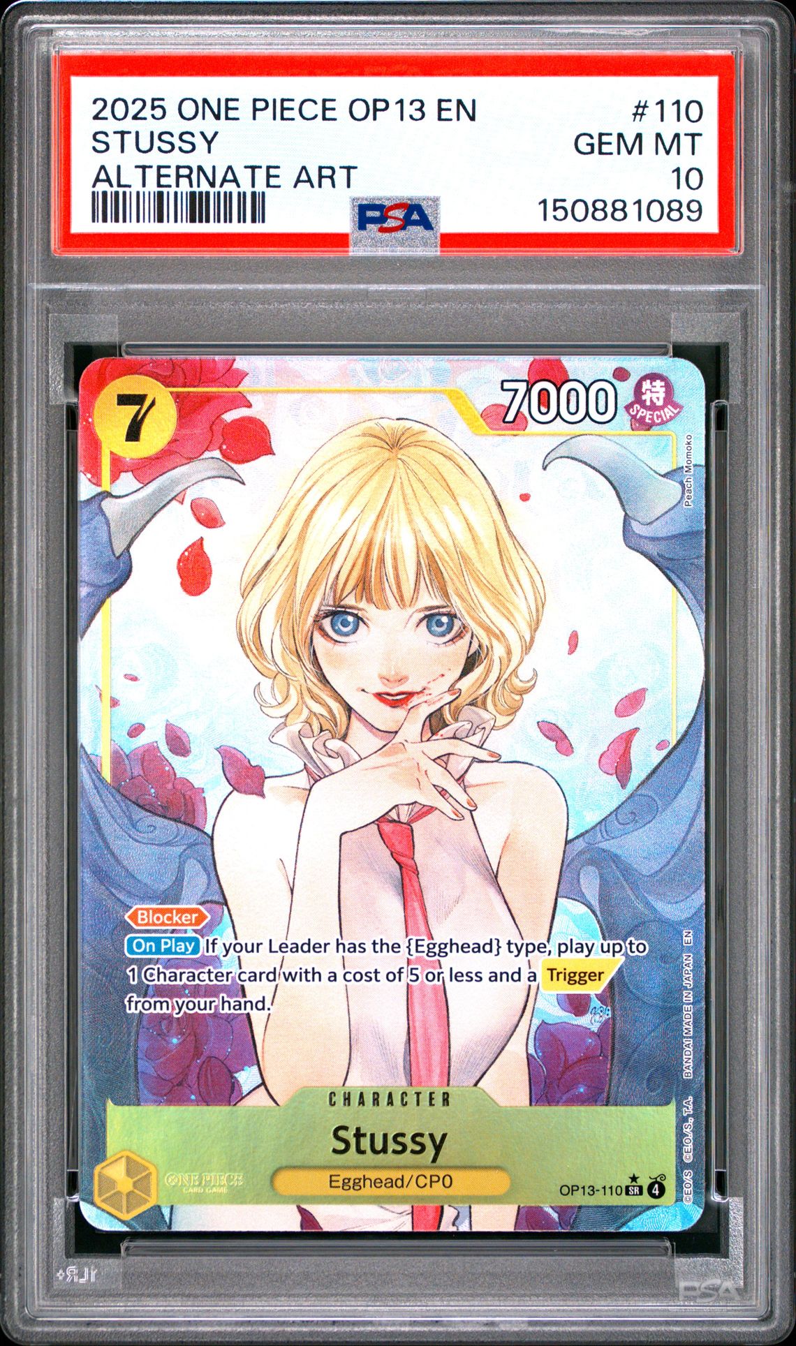 2025 One Piece Op13-Carrying On His Will Stussy #110 (Alternate Art) Gem Mt 10 front view - PSA graded GEM MT 10