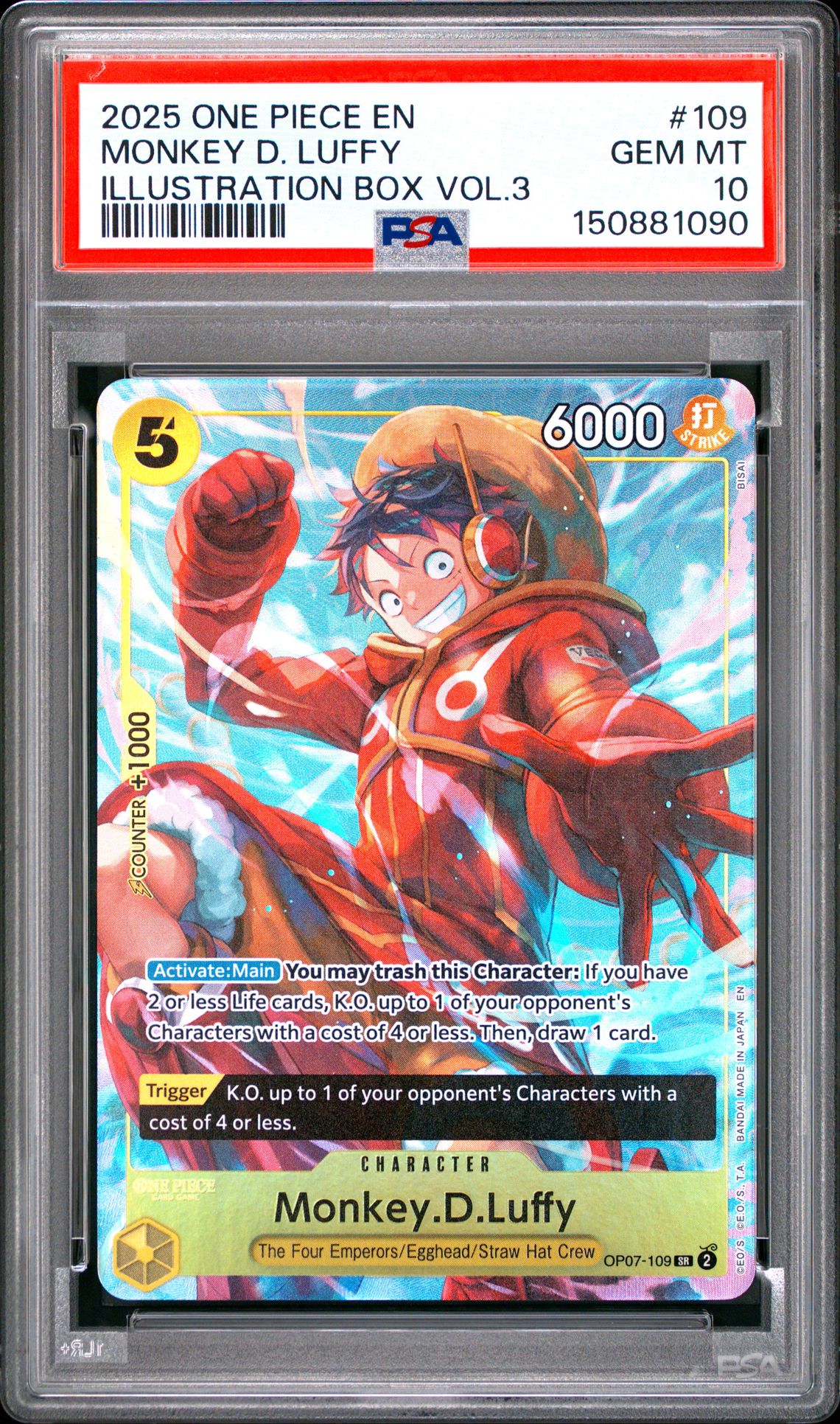 2025 One Piece Promos Monkey D. Luffy #109 (Illustration Box Vol.3) Gem Mt 10 front