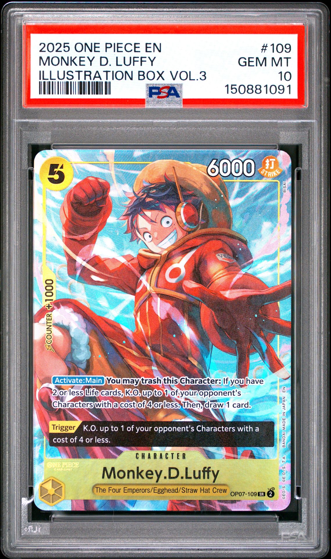 2025 One Piece Promos Monkey D. Luffy #109 (Illustration Box Vol.3) Gem Mt 10 front