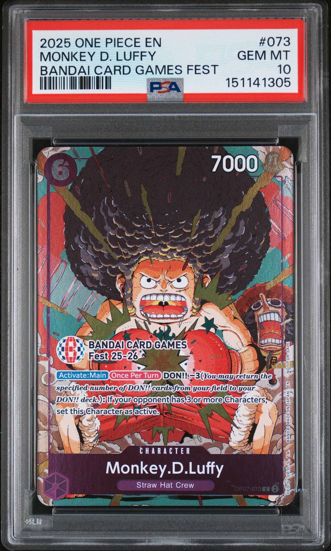 2025 One Piece Promos Monkey D. Luffy #073 (Bandai Card Games Fest) Gem Mt 10 front