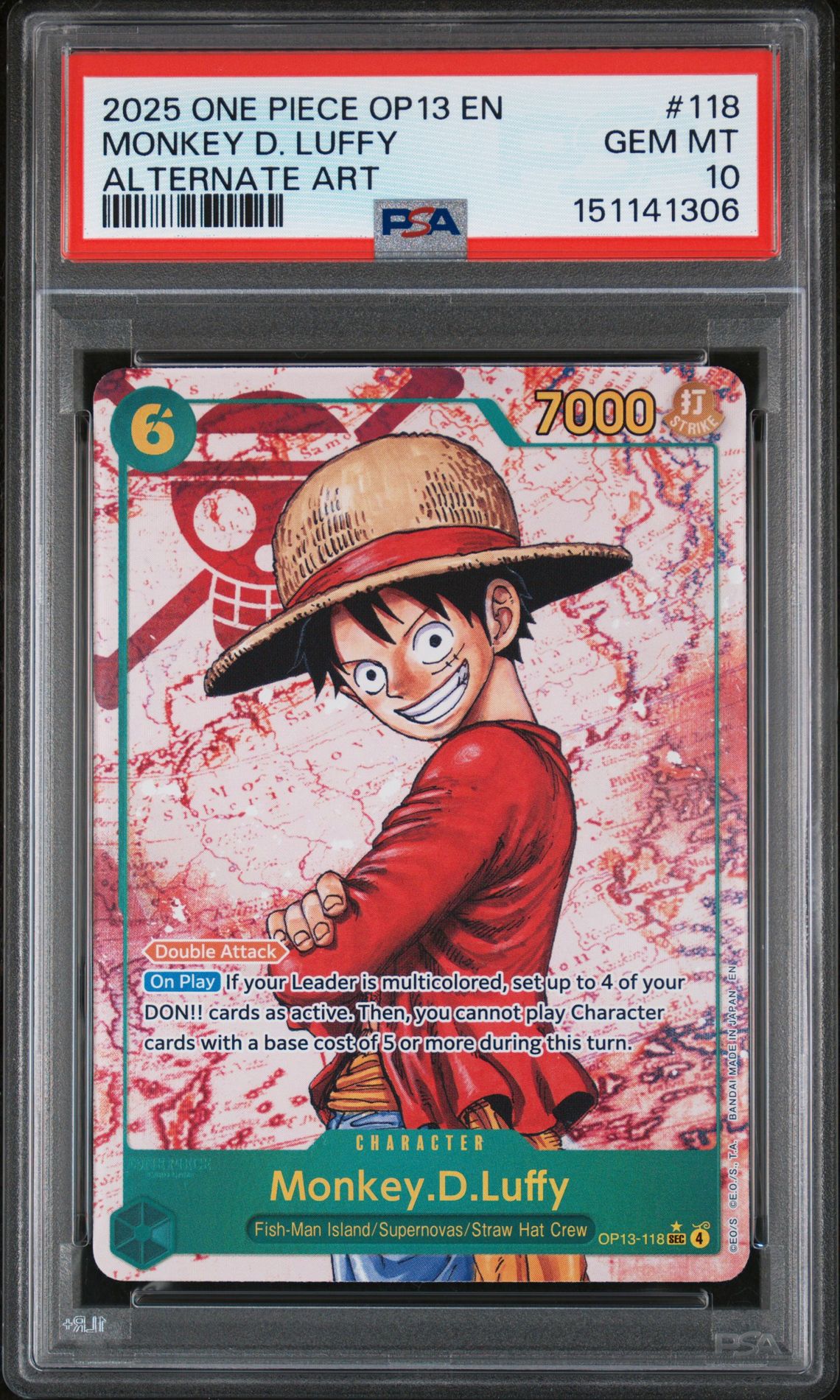 2025 One Piece Op13-Carrying On His Will Monkey D. Luffy #118 (Alternate Art) Gem Mt 10 front