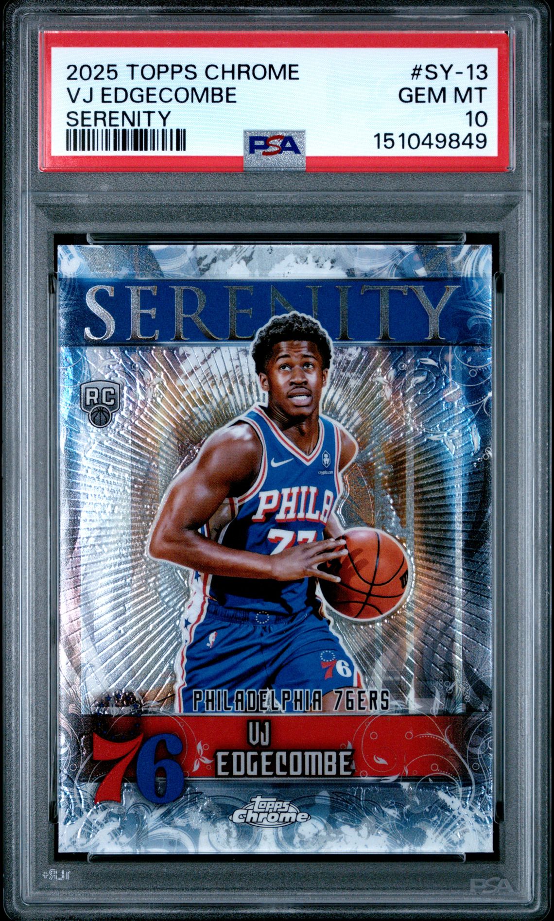 2025 Topps Chrome Serenity Vj Edgecombe #Sy-13 Gem Mt 10 front
