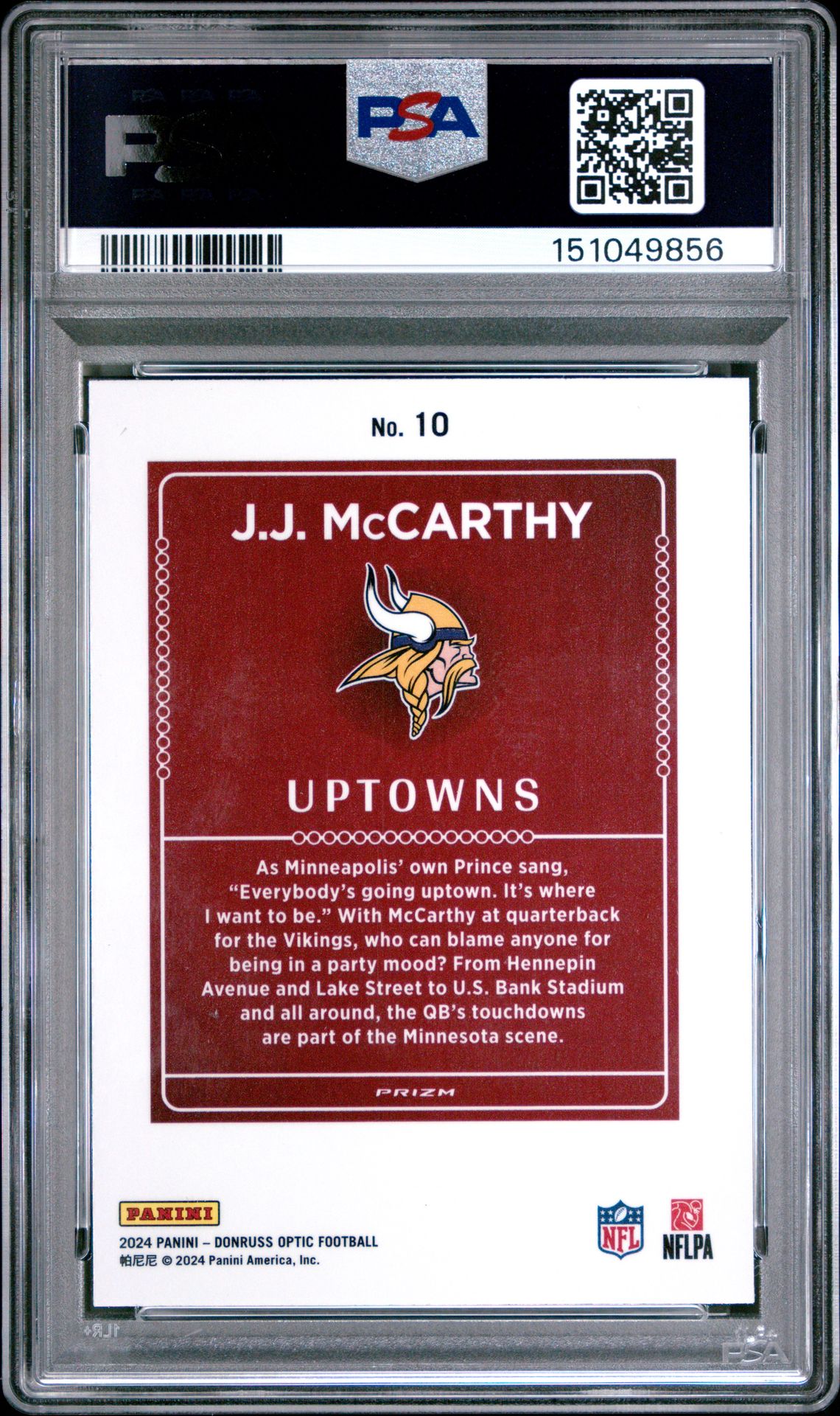 2024 Panini Donruss Optic Uptowns Jj Mccarthy #10 Mint 9 back