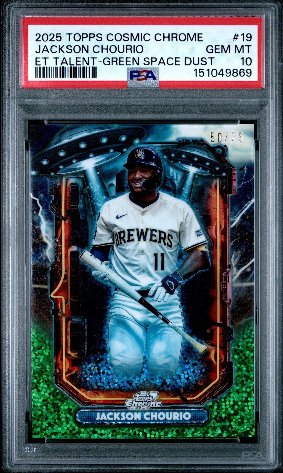 2025 Topps Cosmic Chrome Extraterrestrial Talent Jackson Chourio #19 (Et Talent-Green Space Dust) Gem Mt 10 front