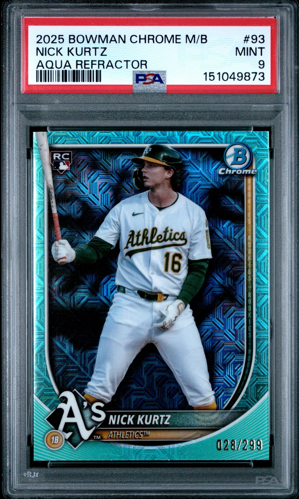 2025 Bowman Chrome Mega Box Nick Kurtz #93 (Aqua Refractor) Mint 9 front