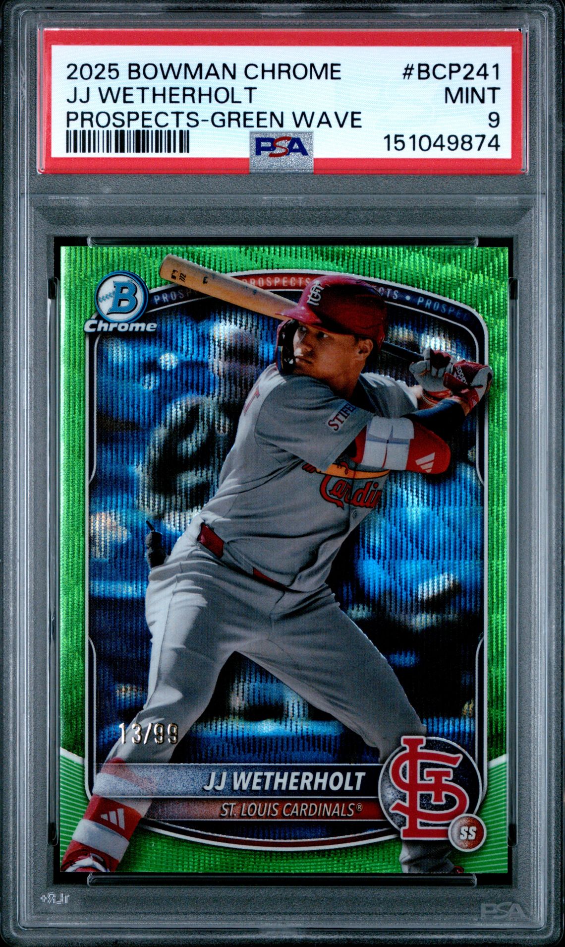 2025 Bowman Chrome Prospects Jj Wetherholt #Bcp241 (Prospects-Green Wave) Mint 9 front