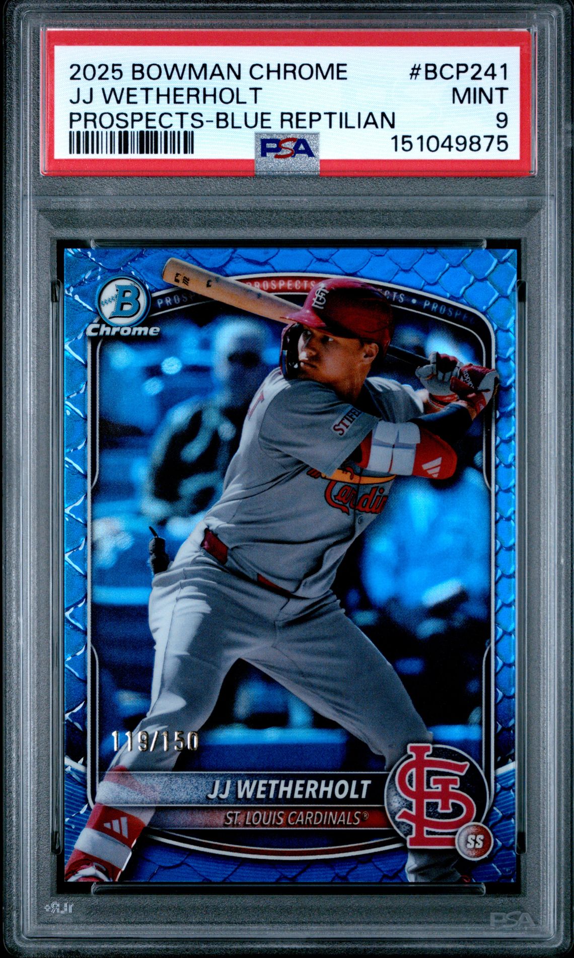 2025 Bowman Chrome Prospects Jj Wetherholt #Bcp241 (Prospects-Blue Reptilian) Mint 9 front