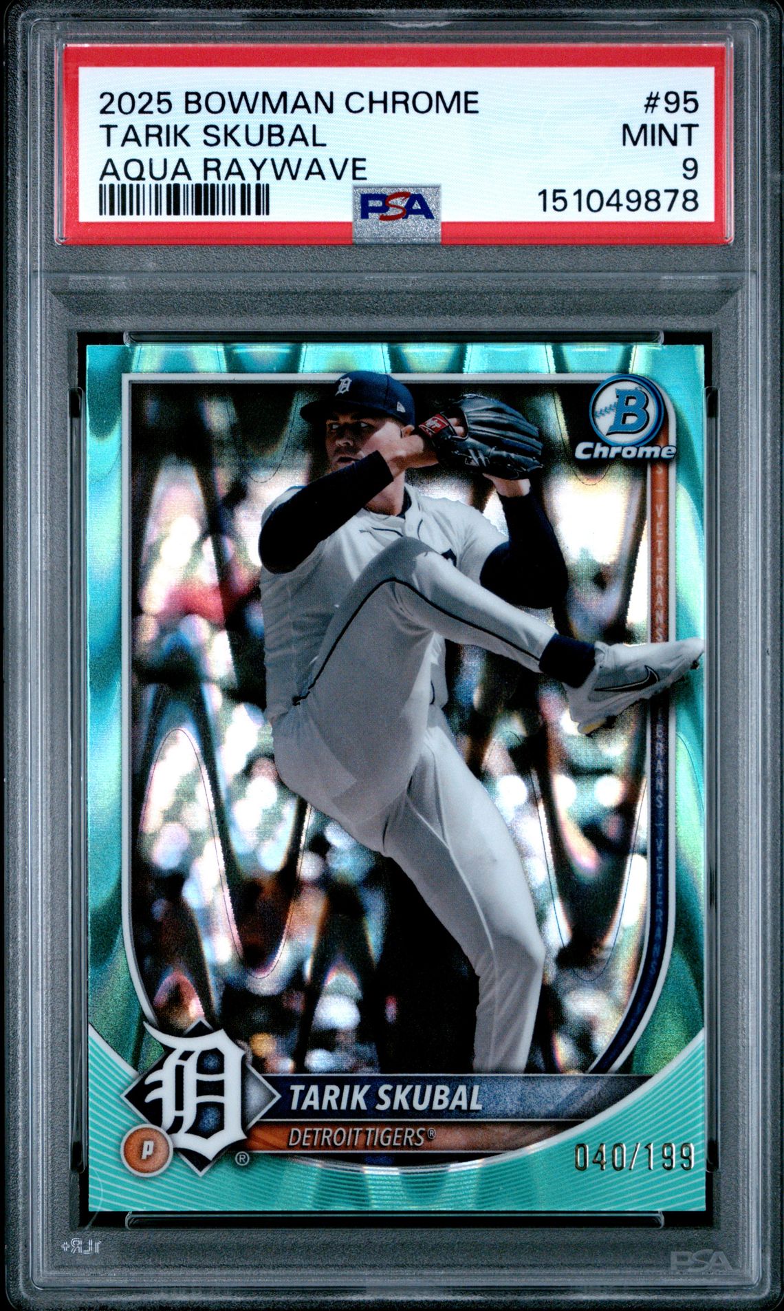 2025 Bowman Chrome Tarik Skubal #95 (Aqua Raywave) Mint 9 front