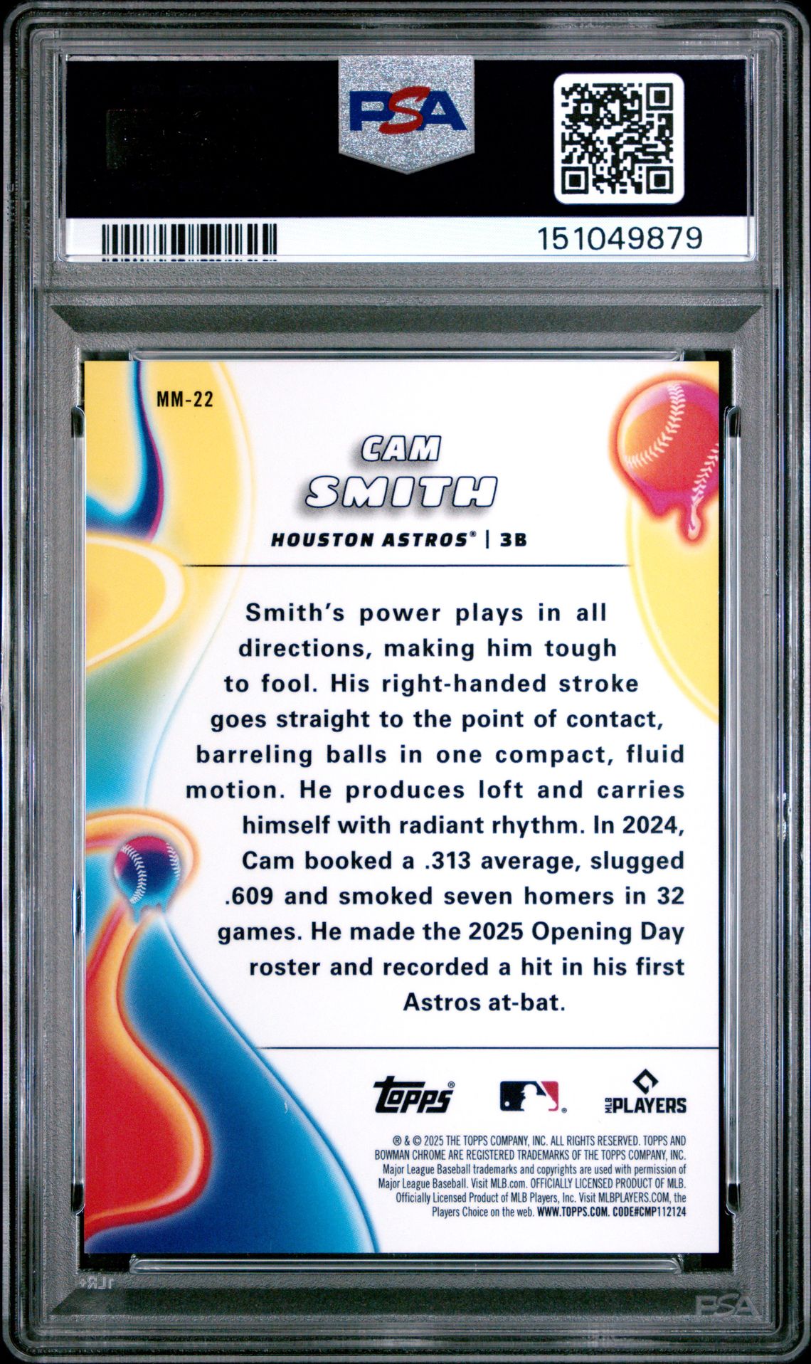 2025 Bowman Chrome Melt Mashers Cam Smith #Mm-22 (Melt Mashers-Orange Ref) Mint 9 back