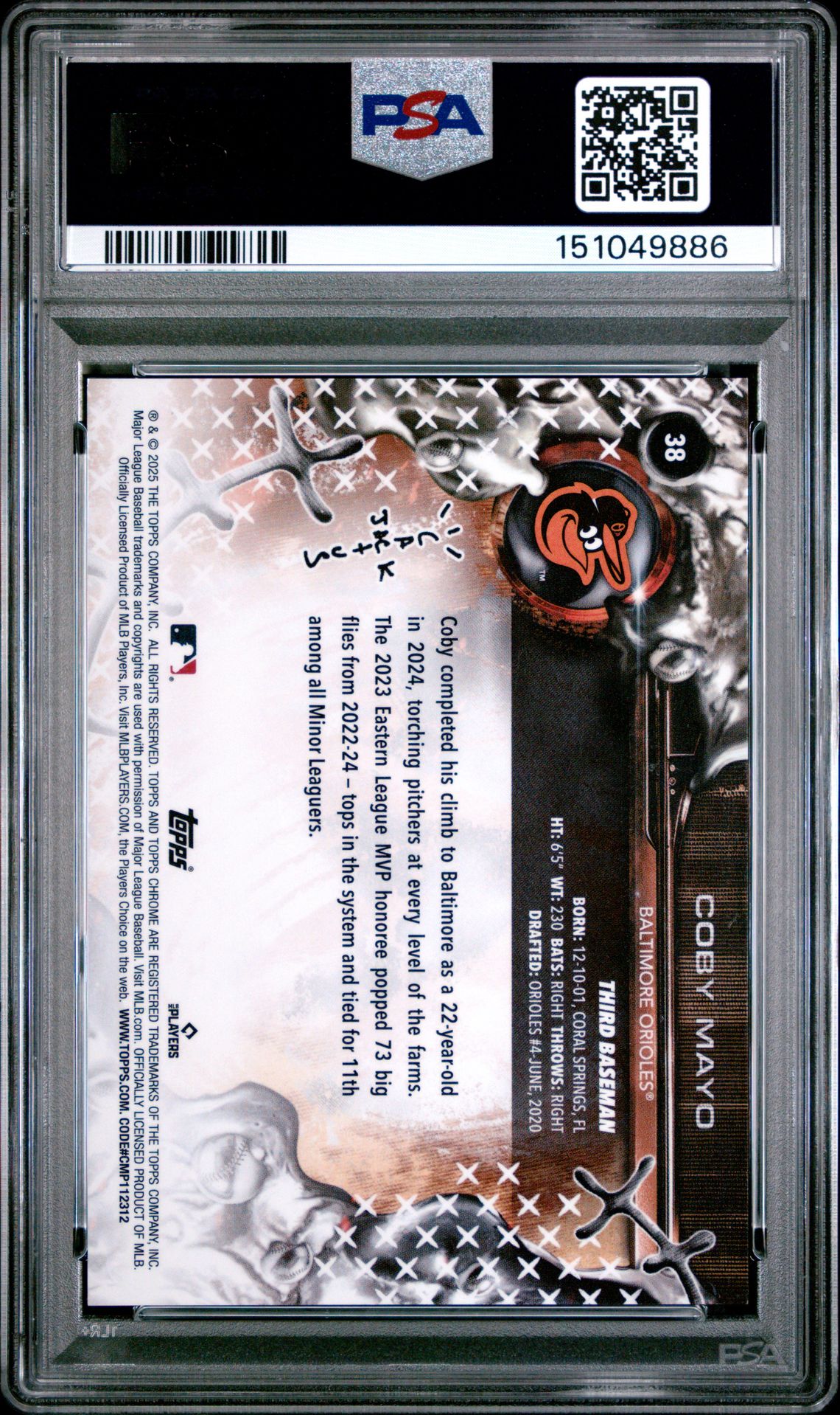 2025 Topps Chrome X Cactus Jack Coby Mayo #38 (Black Refractor) Mint 9 back