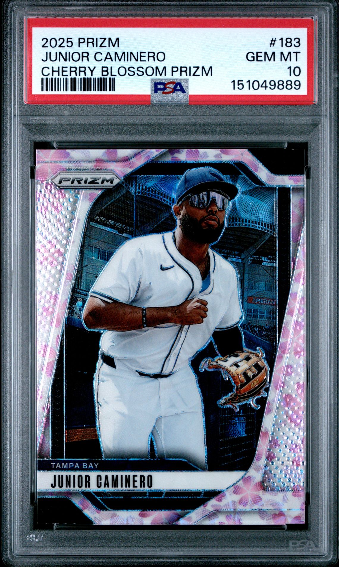 2025 Panini Prizm Junior Caminero #183 (Cherry Blossom Prizm) Gem Mt 10 front view - PSA graded GEM MT 10
