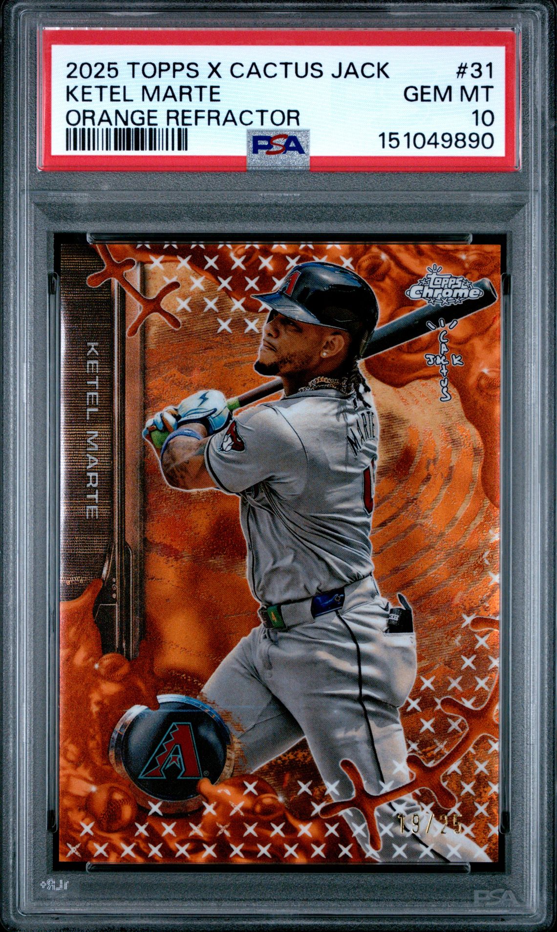 2025 Topps Chrome X Cactus Jack Ketel Marte #31 (Orange Refractor) Gem Mt 10 front view - PSA graded GEM MT 10