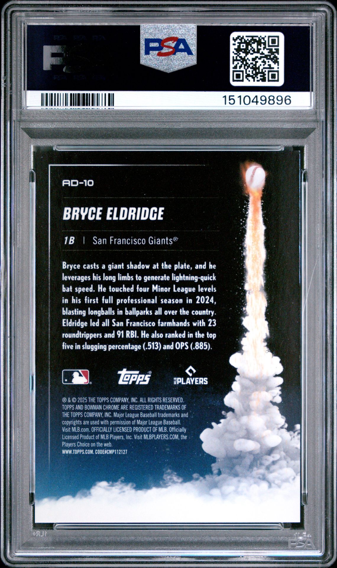2025 Bowman Chrome Adios Bryce Eldridge #Ad-10 (Adios-Orange Refractor) Mint 9 back