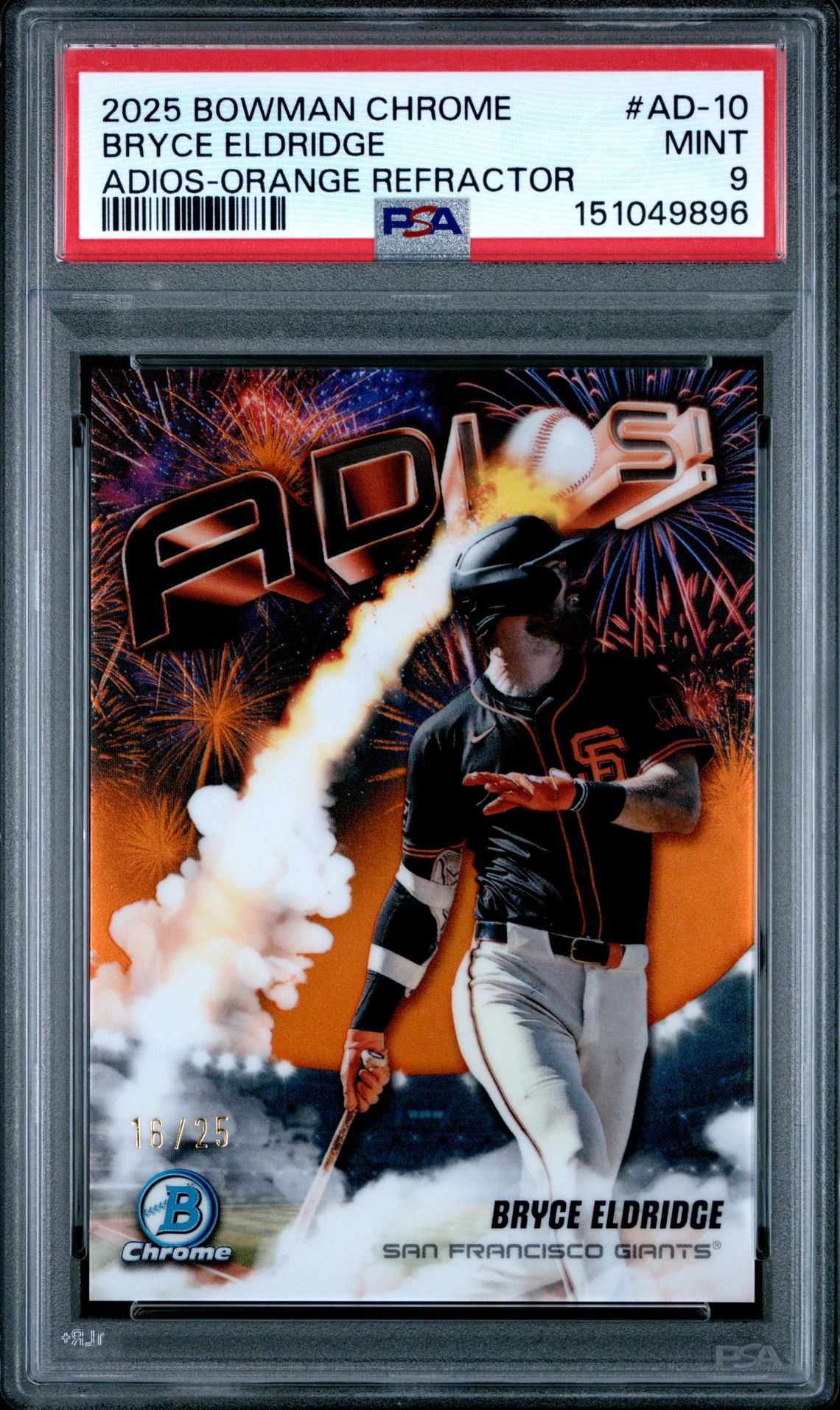 2025 Bowman Chrome Adios Bryce Eldridge #Ad-10 (Adios-Orange Refractor) Mint 9 front