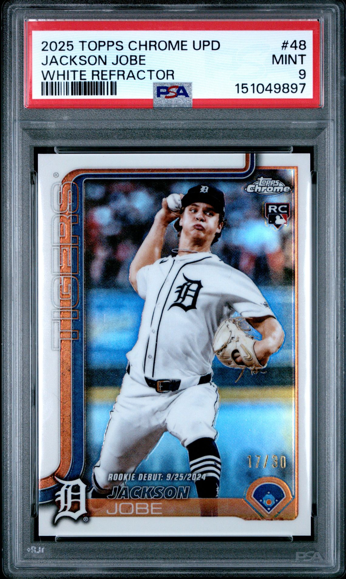 2025 Topps Chrome Update Jackson Jobe #48 (White Refractor) Mint 9 front