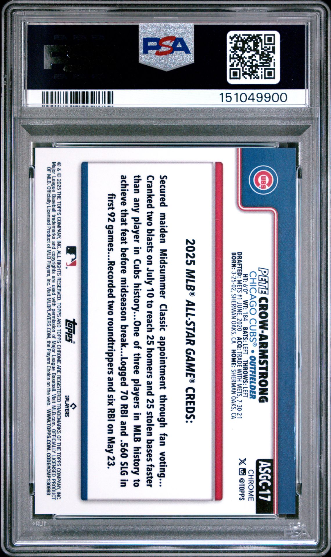 2025 Topps Chrome Update 2025 All Star Game Pete Crow-Armstrong #17 ('25 All Star Game-Variation) Mint 9 back