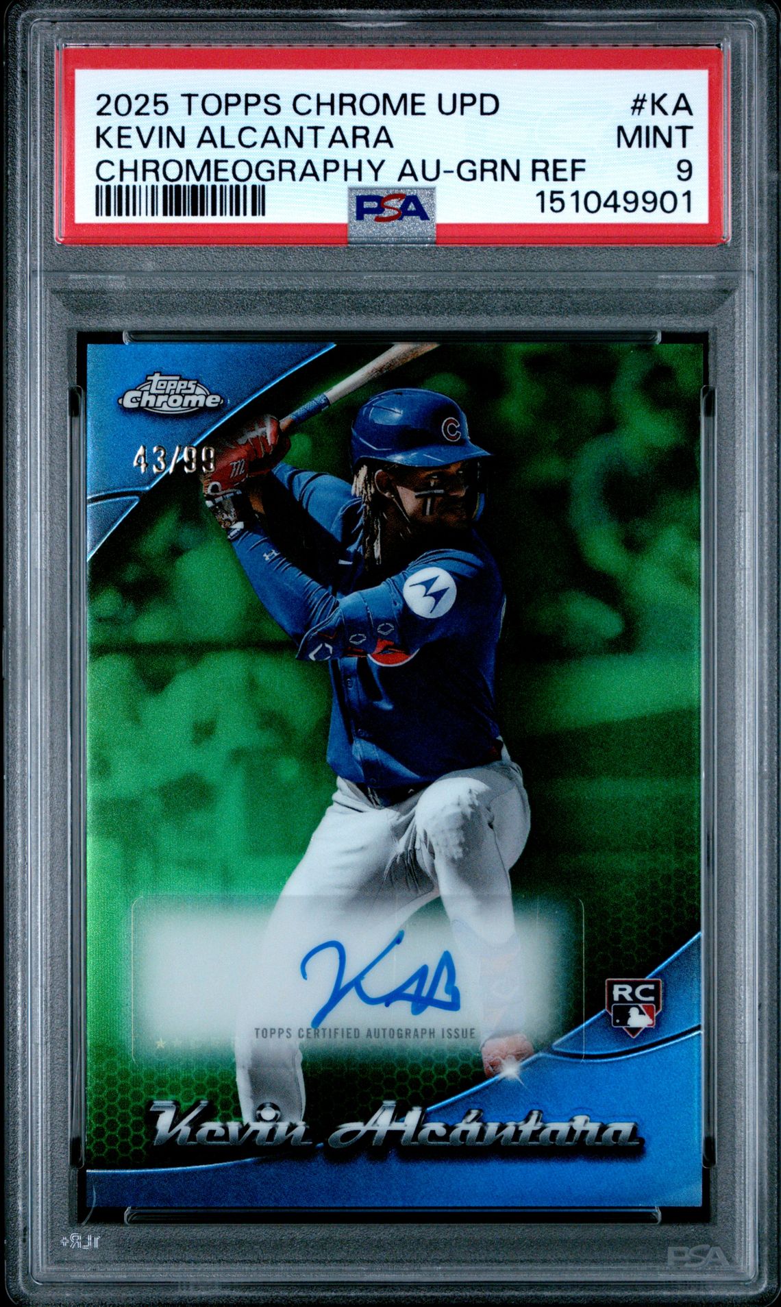 2025 Topps Chrome Update Chromeography Autographs Kevin Alcantara #Ka (Chromeography Au-Grn Ref) Mint 9 front
