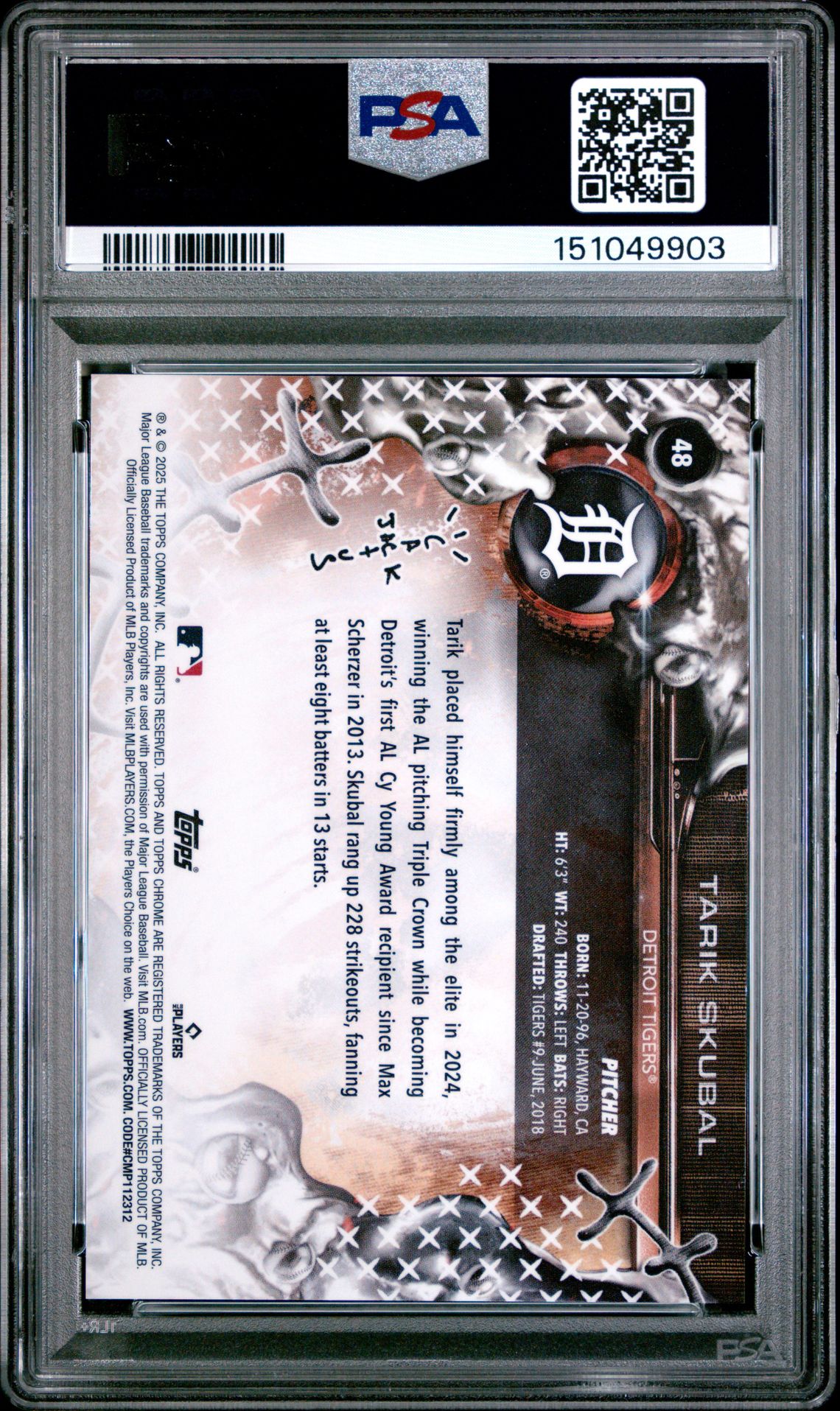 2025 Topps Chrome X Cactus Jack Tarik Skubal #48 (Gold Refractor) Gem Mt 10 back