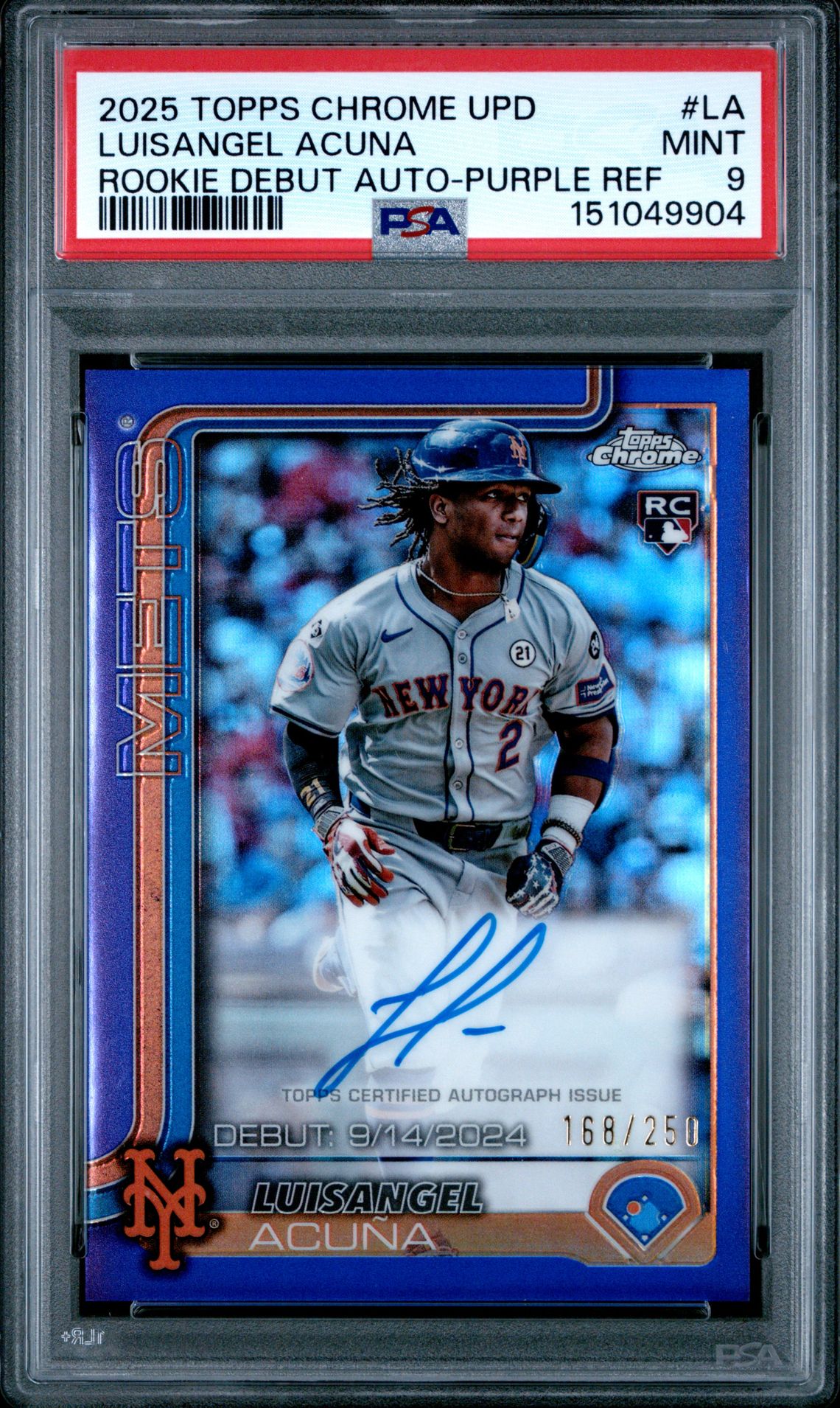 2025 Topps Chrome Update Rookie Debut Autographs Luisangel Acuna #La (Rookie Debut Auto-Purple Ref) Mint 9 front