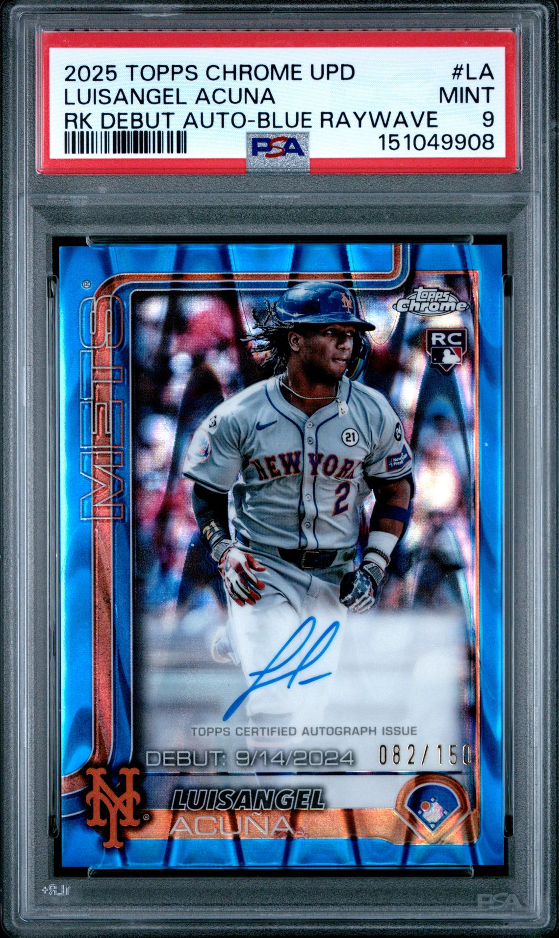 2025 Topps Chrome Update Rookie Debut Autographs Luisangel Acuna #La (Rk Debut Auto-Blue Raywave) Mint 9 front
