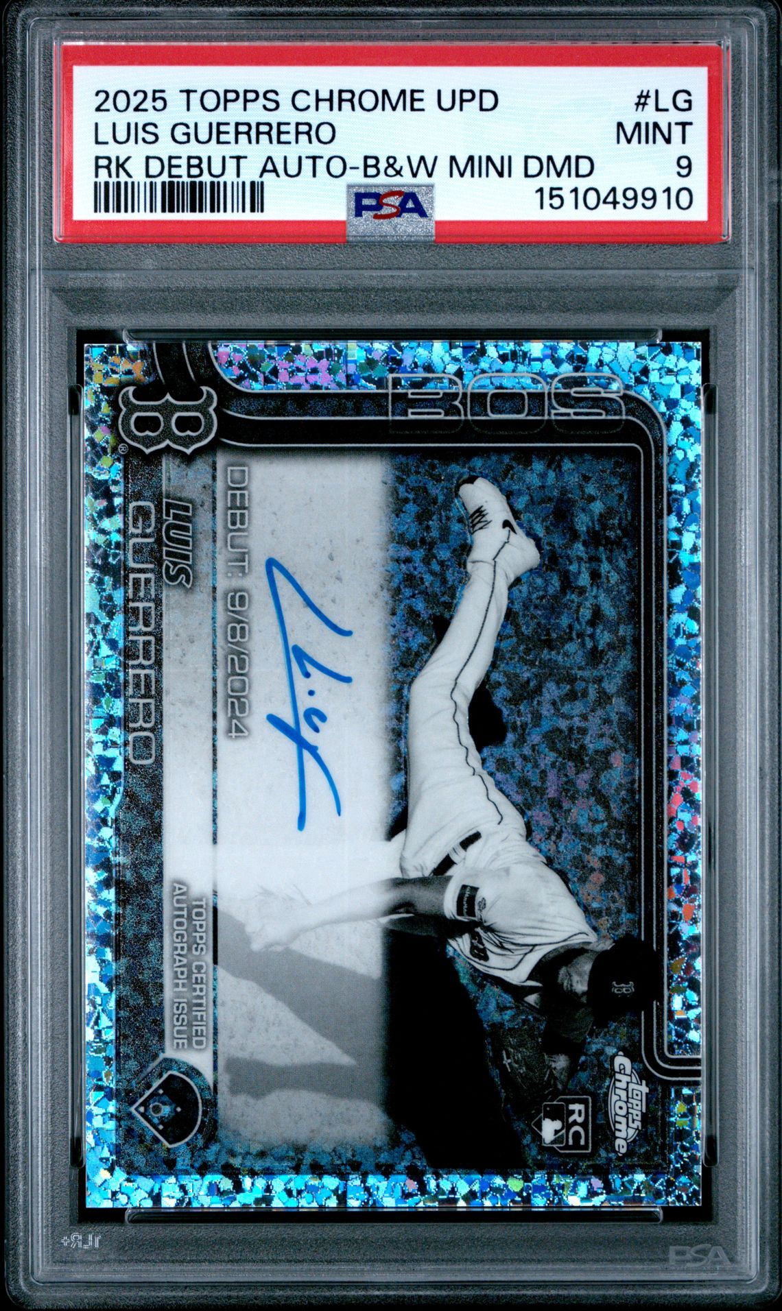 2025 Topps Chrome Update Rookie Debut Autographs Luis Guerrero #Lg (Rk Debut Auto-B&W Mini Dmd) Mint 9 front