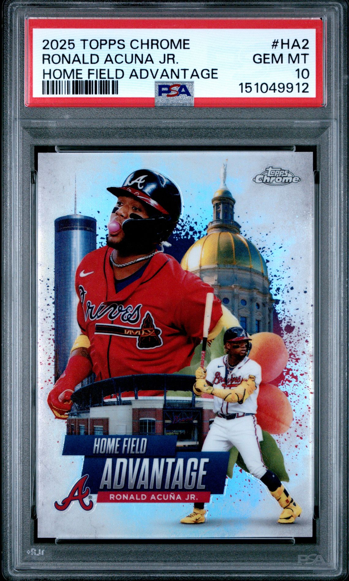 2025 Topps Chrome Home Field Advantage Ronald Acuna Jr. #Ha2 Gem Mt 10 front view - PSA graded GEM MT 10