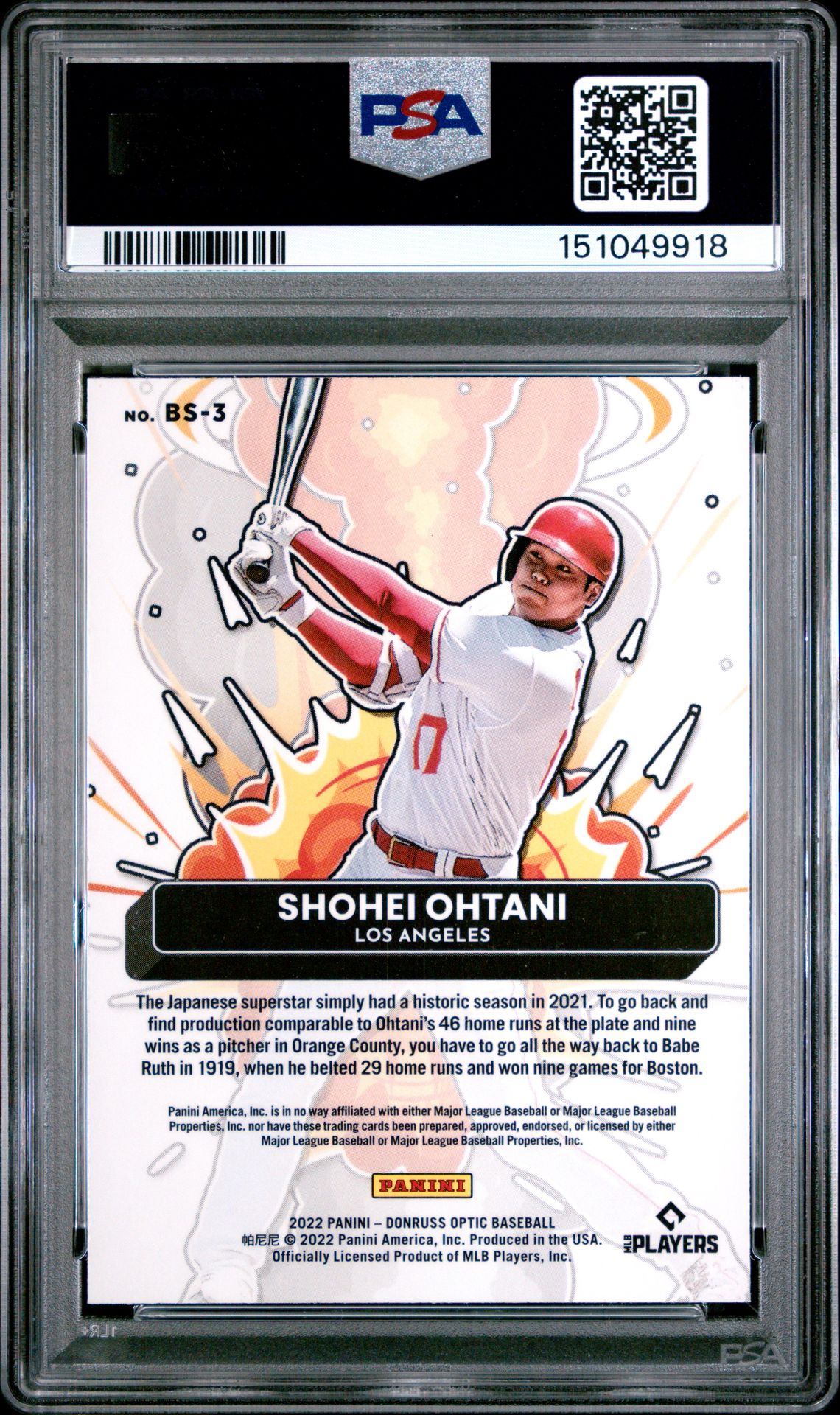 2022 Panini Donruss Optic Bomb Squad Shohei Ohtani #Bs3 (Bomb Squad) Gem Mt 10 back view - PSA certificate #151049918