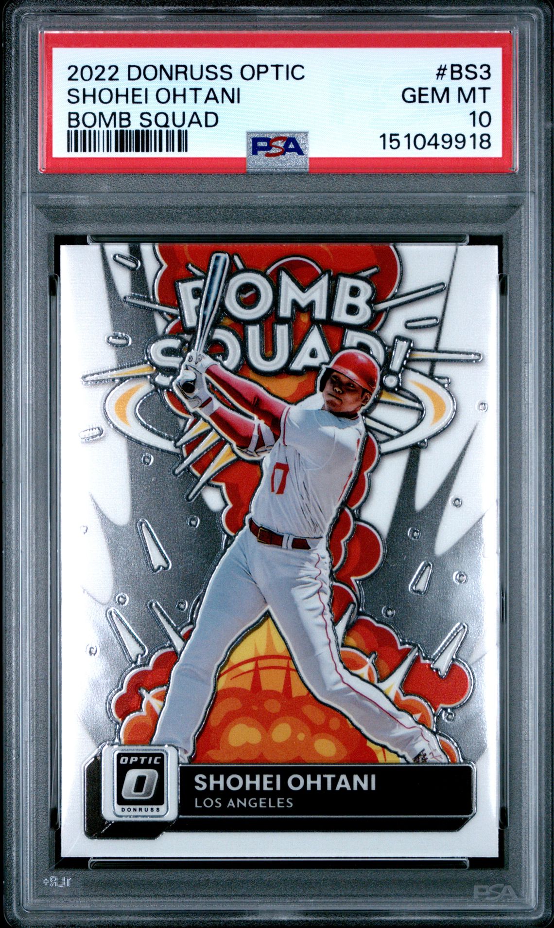 2022 Panini Donruss Optic Bomb Squad Shohei Ohtani #Bs3 (Bomb Squad) Gem Mt 10 front view - PSA graded GEM MT 10